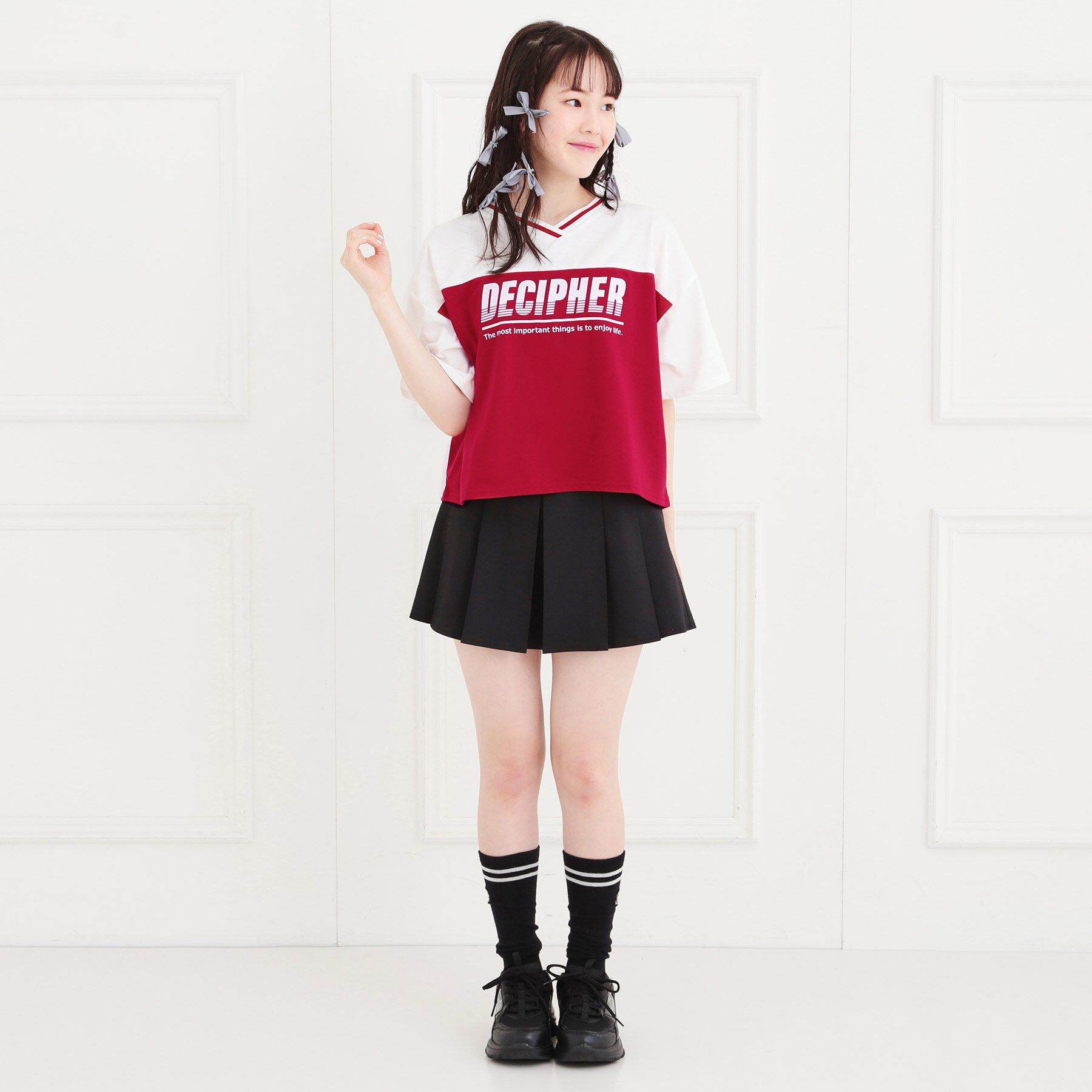 PINK-latte「Vネック切替Tシャツ」|Tシャツ・カットソー|