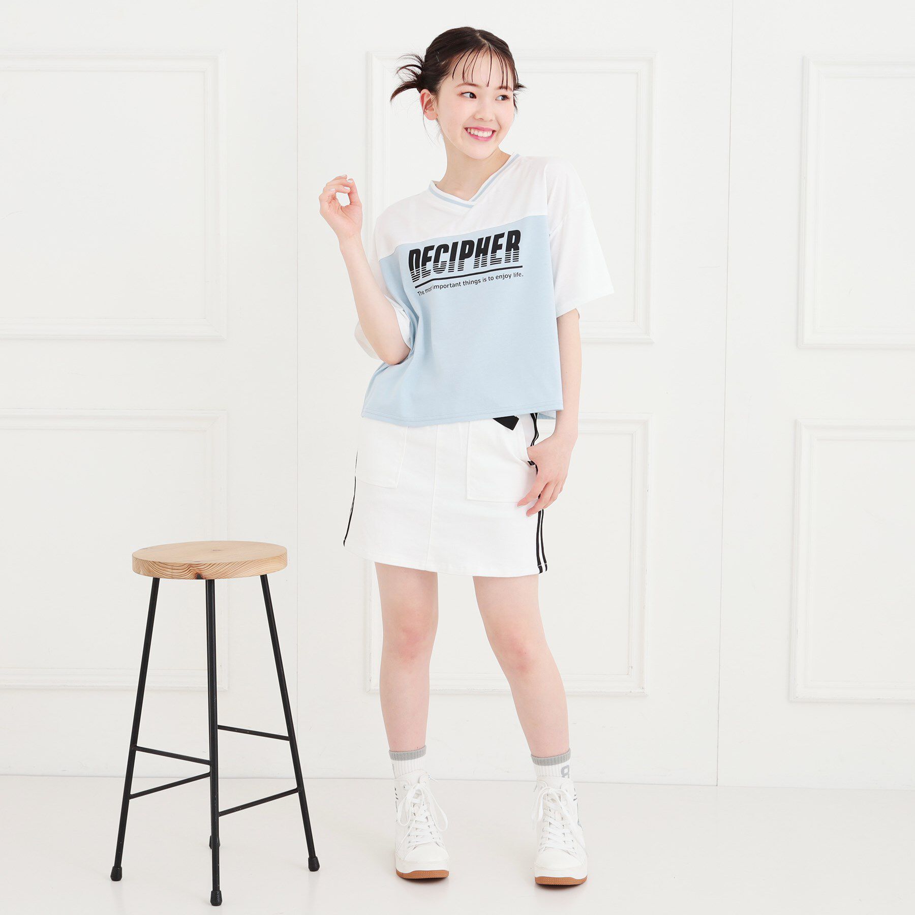 PINK-latte「Vネック切替Tシャツ」|Tシャツ・カットソー|