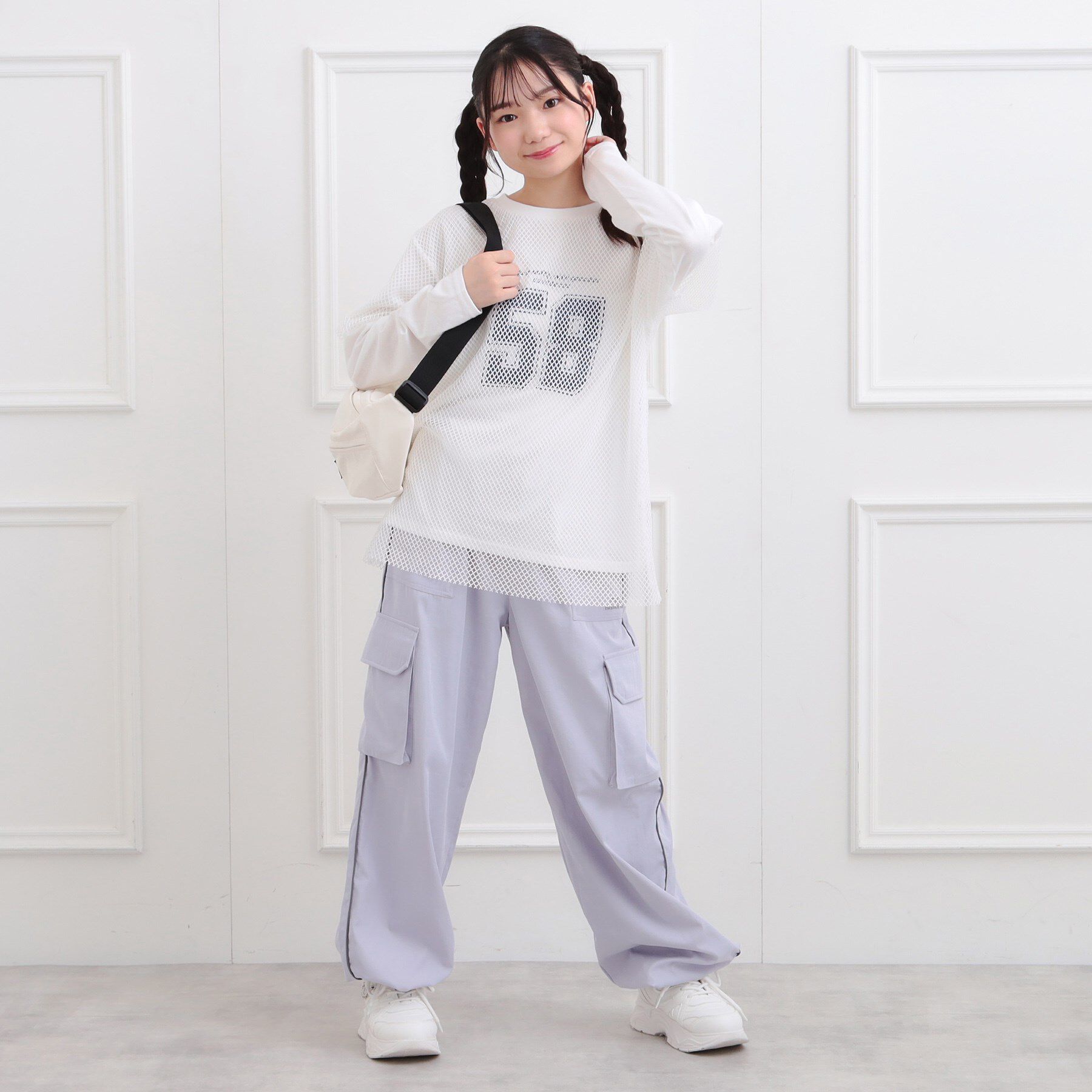 PINK-latte「メッシュレイヤード風ロングT」|Tシャツ・カットソー|