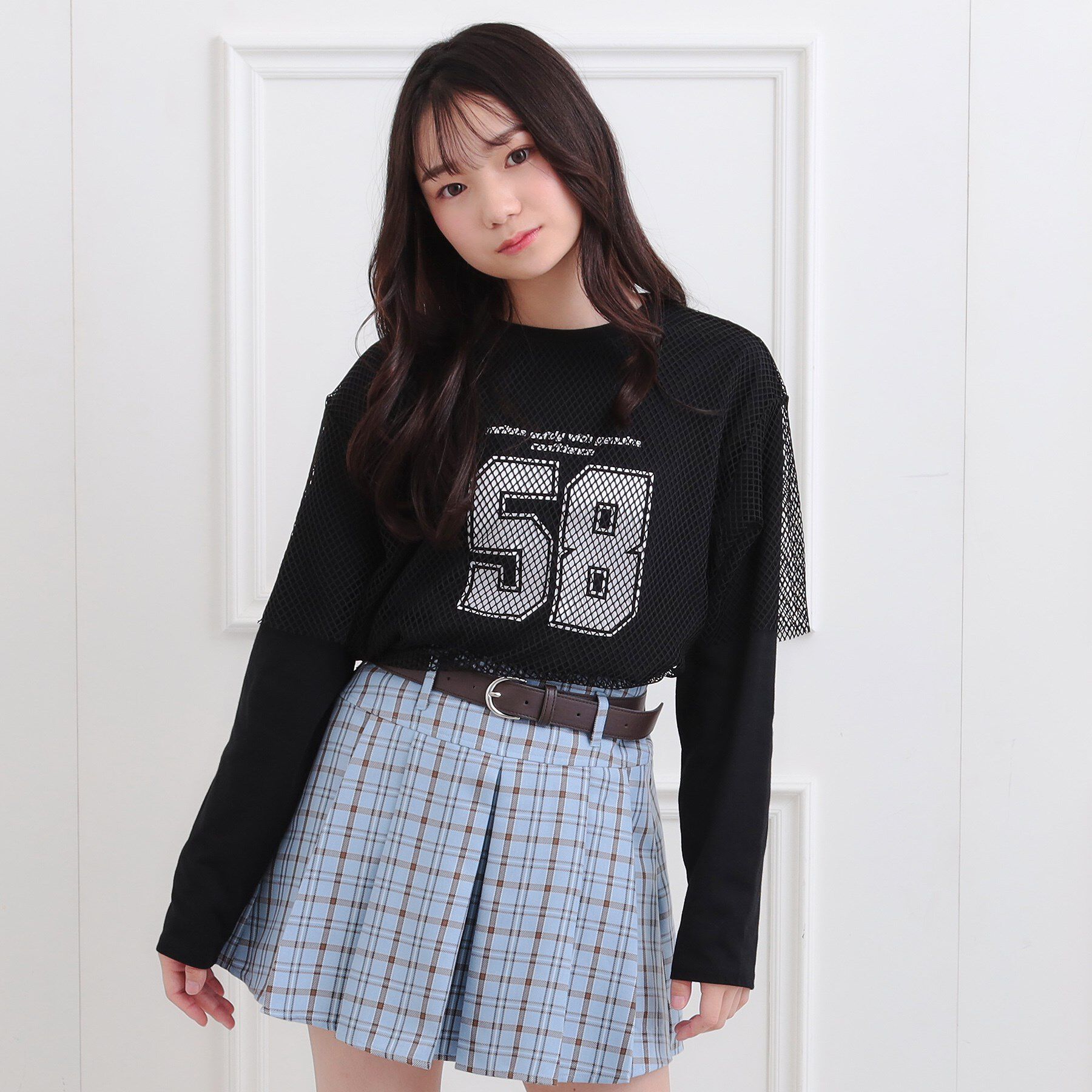 PINK-latte「メッシュレイヤード風ロングT」|Tシャツ・カットソー|