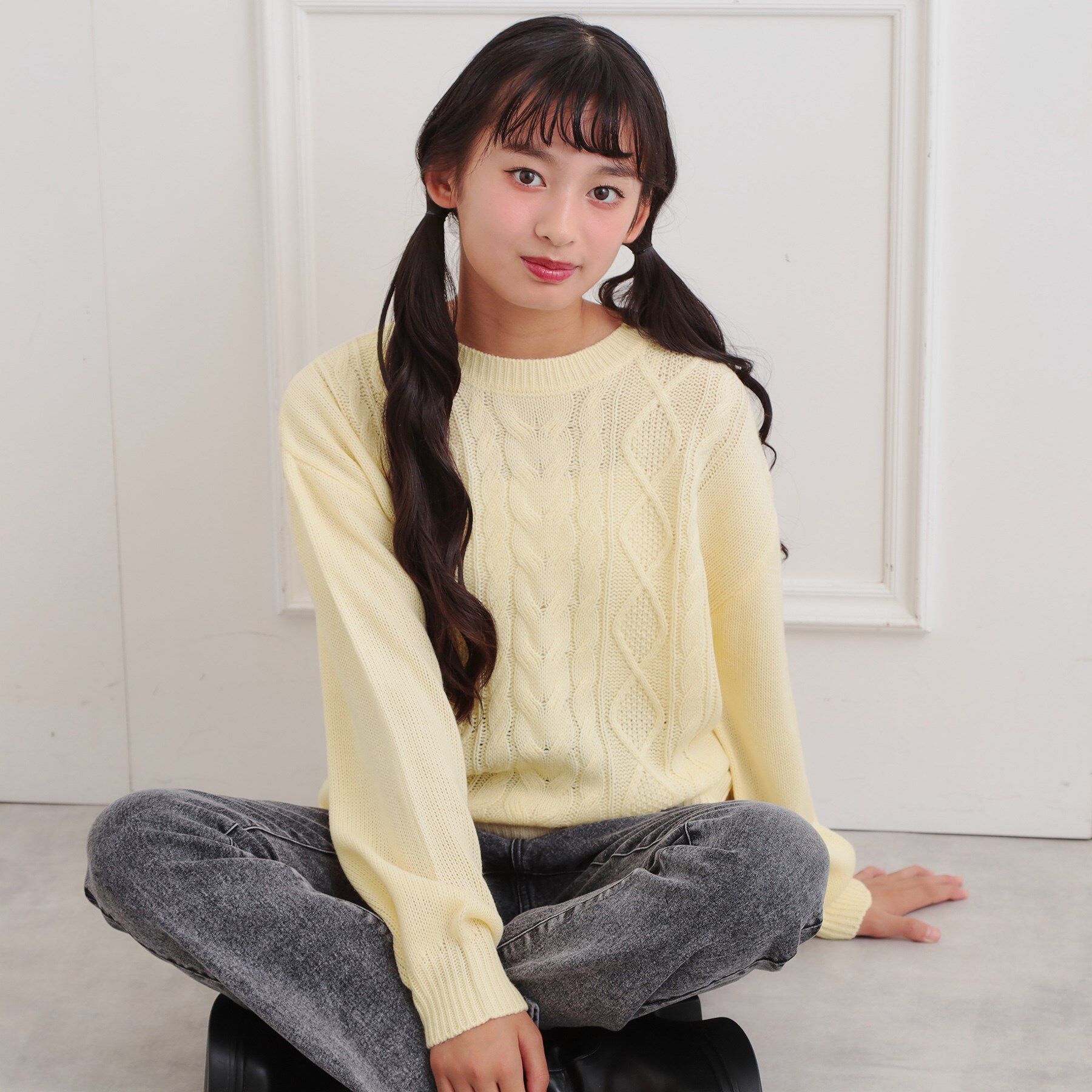PINK-latte「【プチプラ】ケーブルニット」|ニット・セーター|イエロー(031)