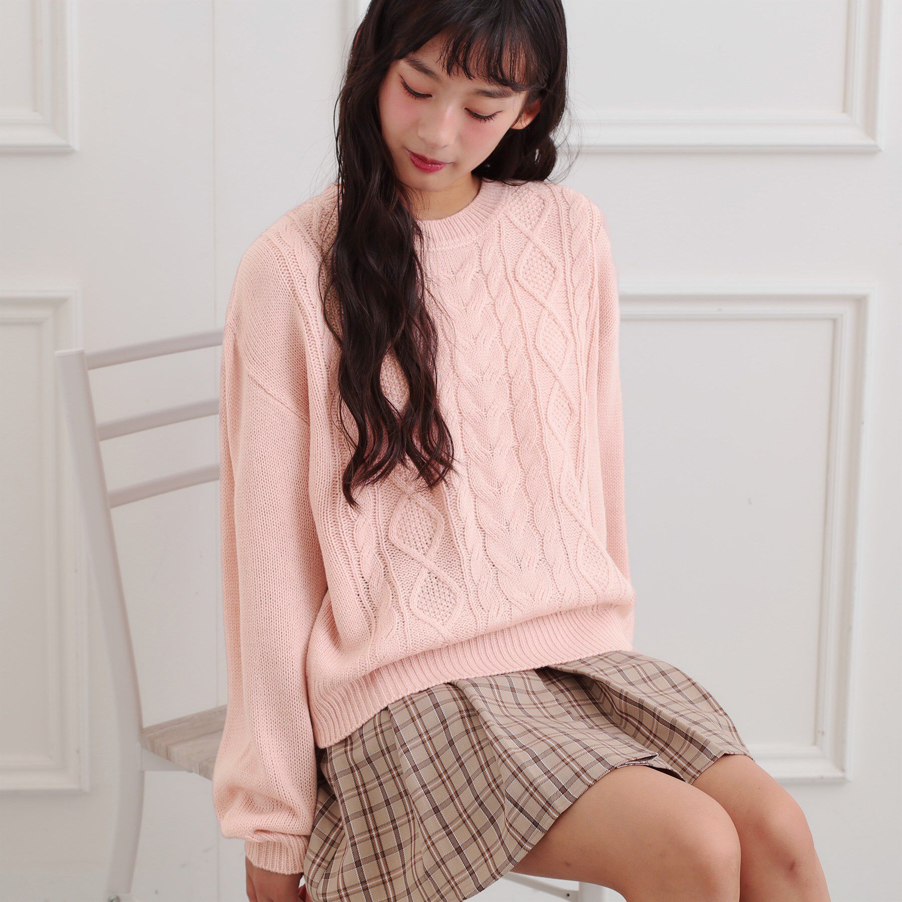 PINK-latte「【プチプラ】ケーブルニット」|ニット・セーター|ピンク(071)