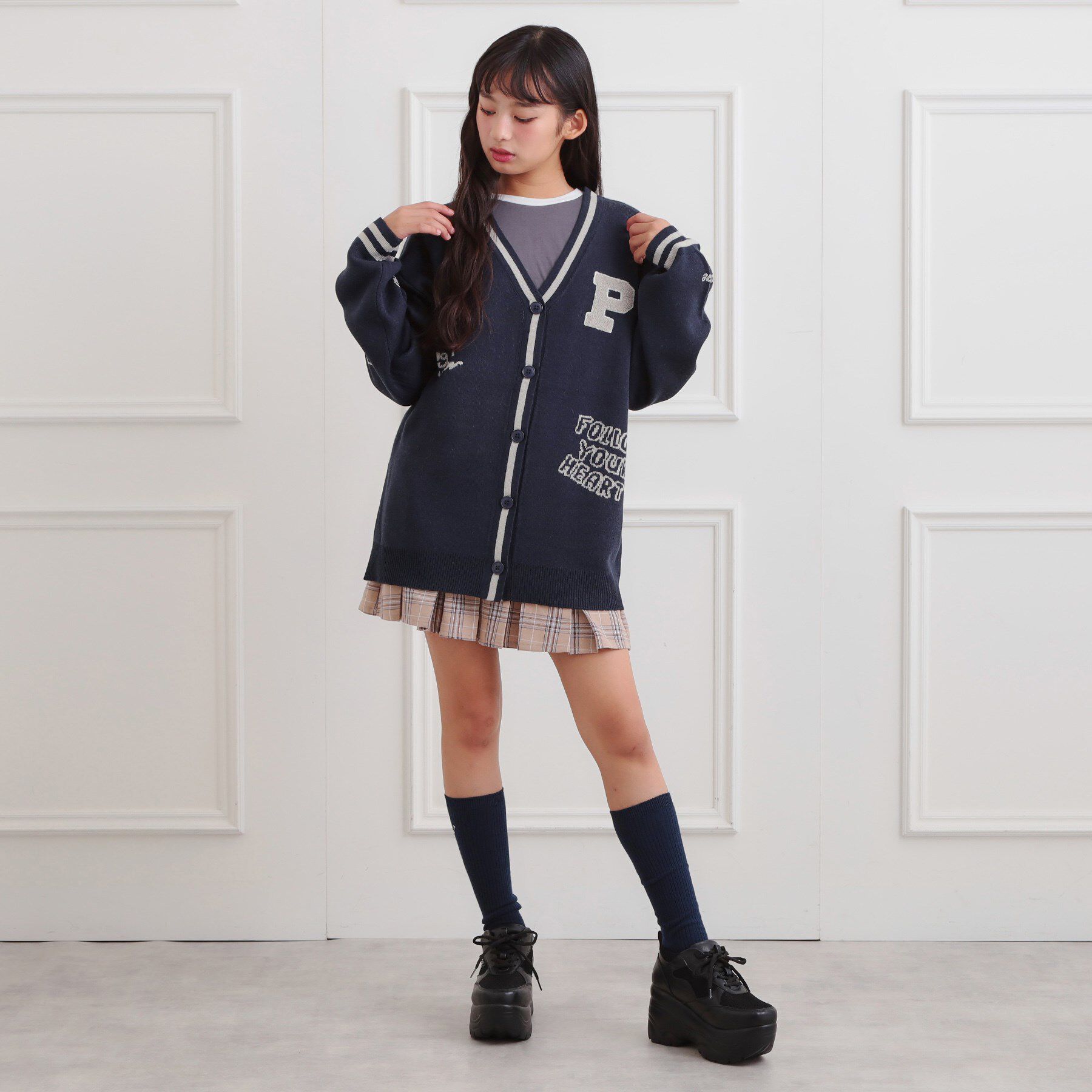 PINK-latte「ラクガキ柄ロングカーディガン」|カーディガン|