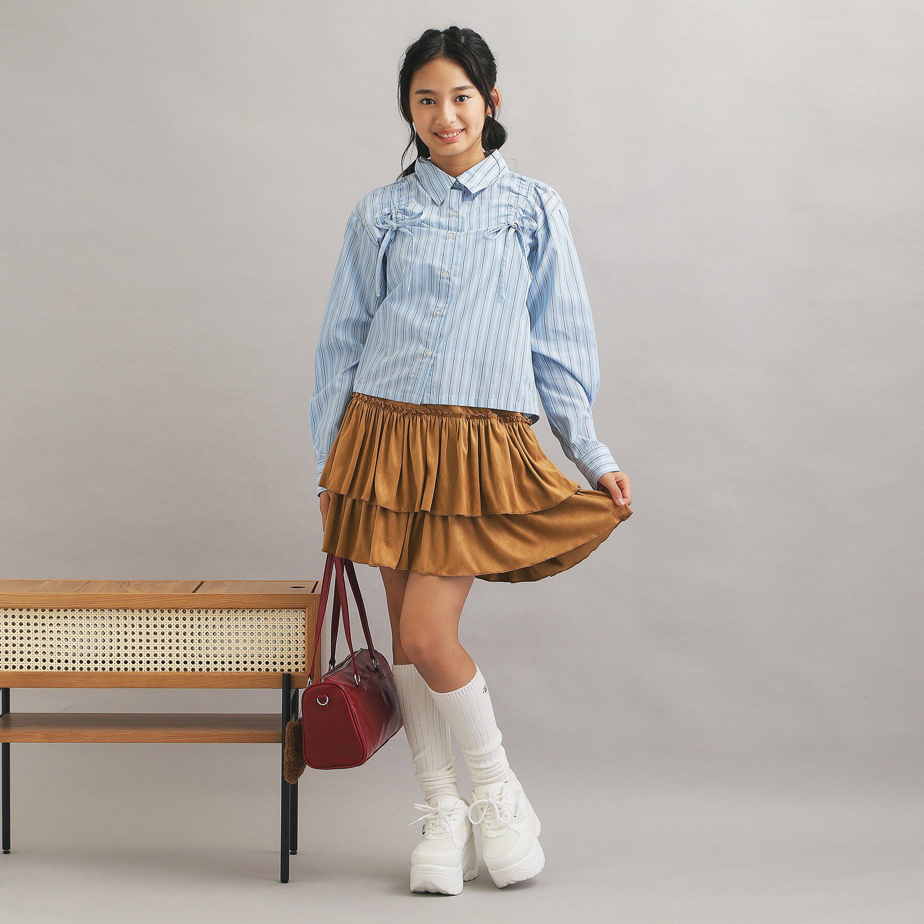 PINK-latte「フェイクスエードティアードスカート」|スカート|