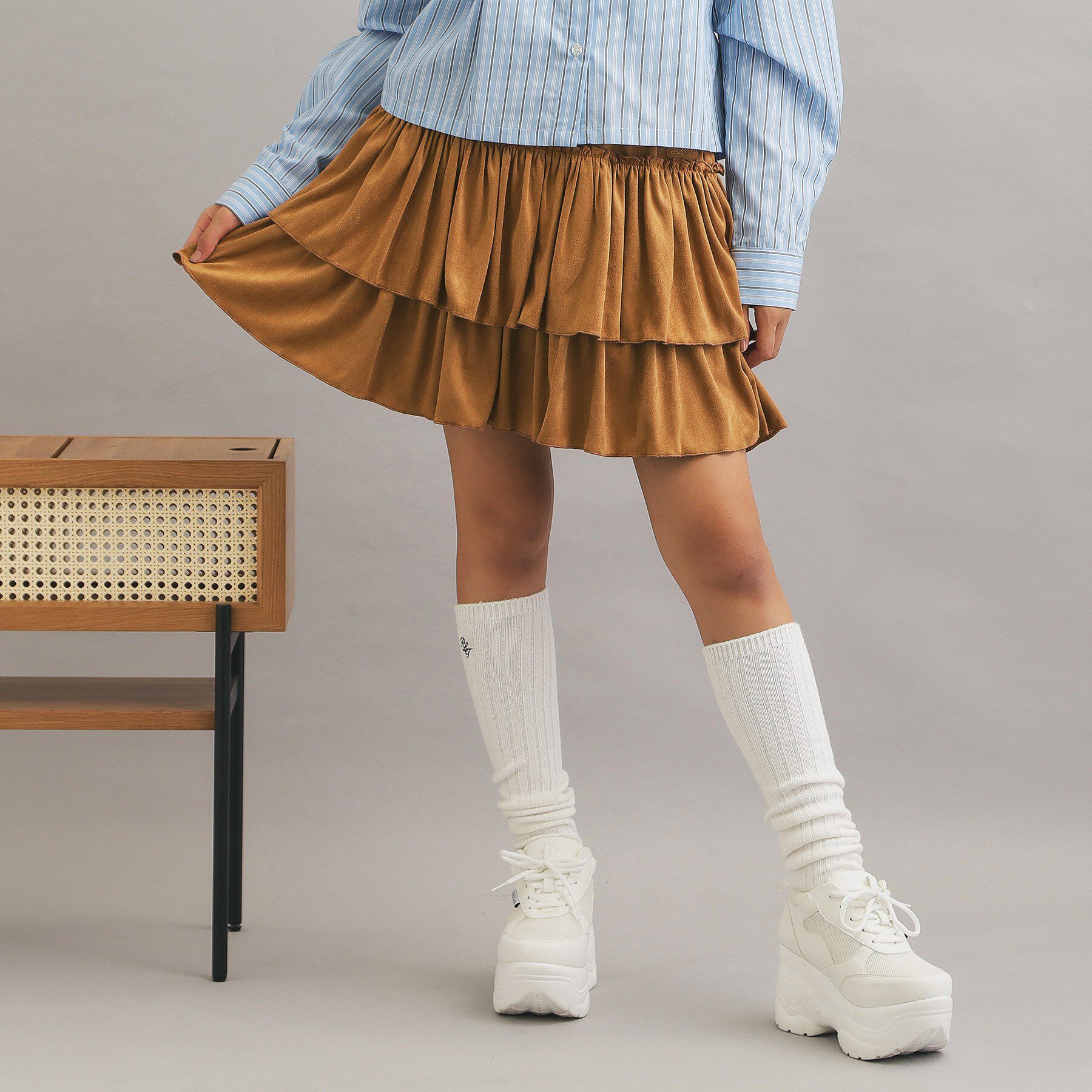 PINK-latte「フェイクスエードティアードスカート」|スカート|モカブラウン(042