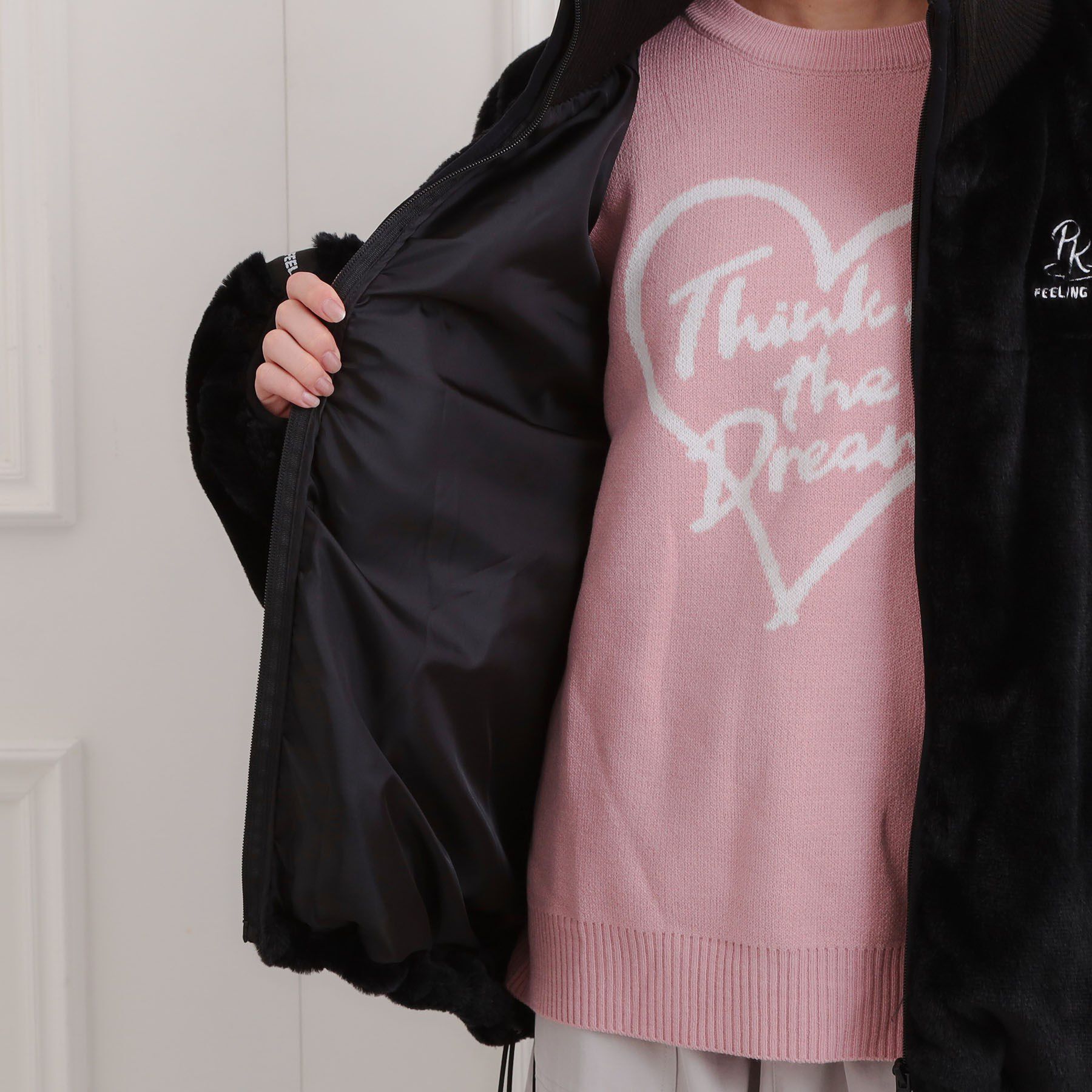 PINK-latte「フェイクファーリブハイネックブルゾン」|ブルゾン・スタジャン|