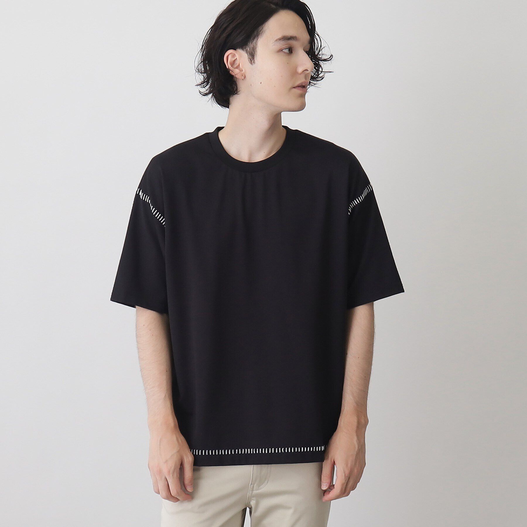 THE SHOP TK「冷感ポンチステッチTシャツ 接触冷感／リラックスシルエット」|Tシャツ・カットソー|ブラック(019)