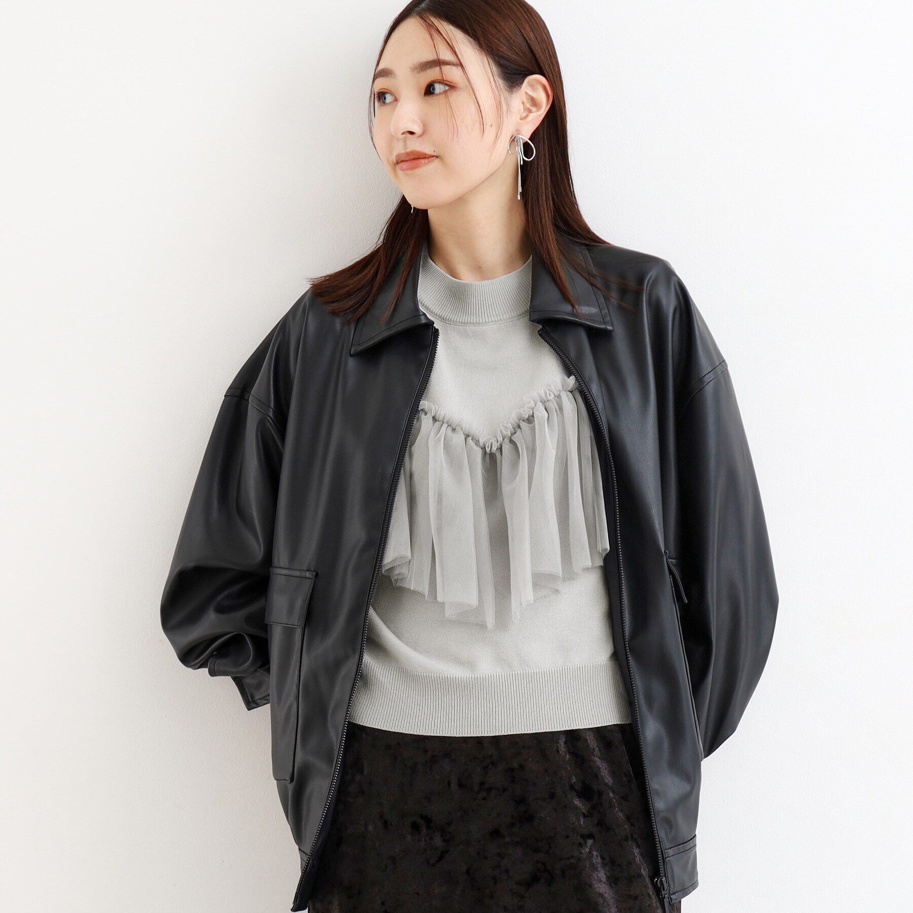 THE SHOP TK「【大人チュール使い】5分袖チュール切替ニット/洗える」|ニット・セーター|