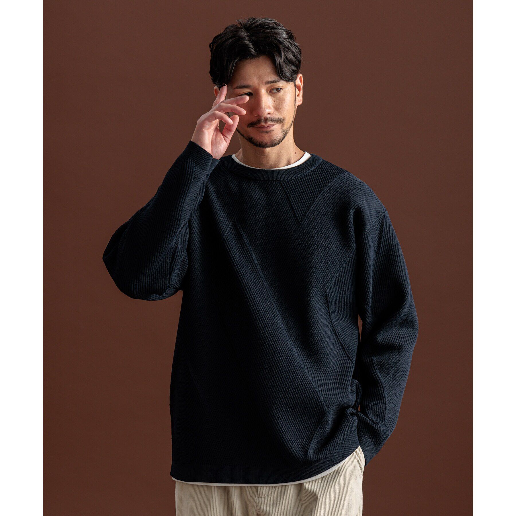 THE SHOP TK「【クルーネックニット＋ロンTセットアイテム】ダイヤパネルアンサンブル」|ニット・セーター|