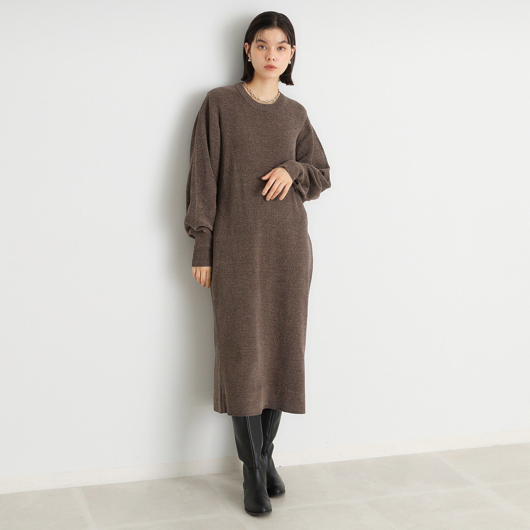 THE SHOP TK「ベロア風モールニットワンピース」|ワンピース|トープ(054)