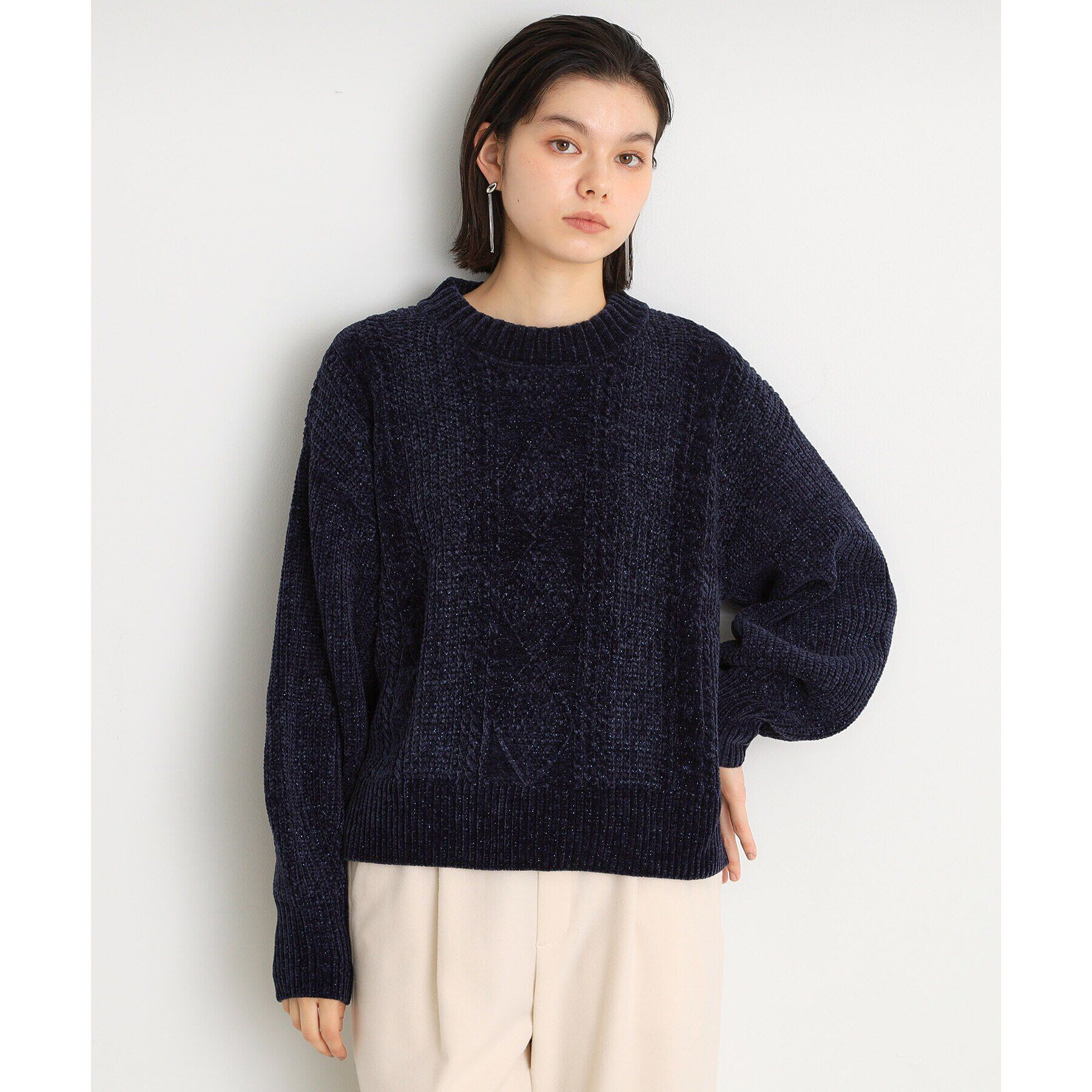 THE SHOP TK「ラメケーブルモールニット【洗える】」|ニット・セーター|