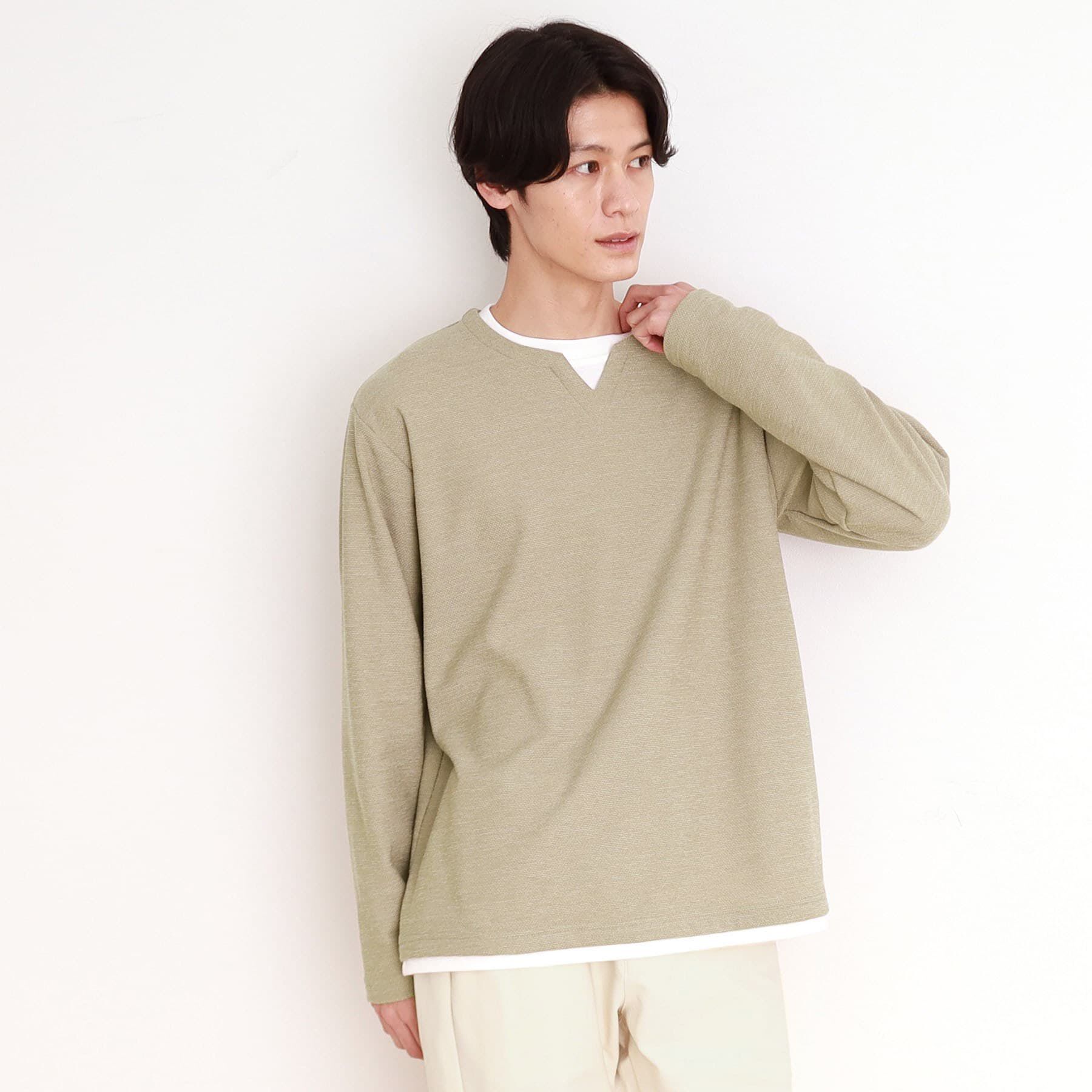 THE SHOP TK「モスフリースキーネックプルオーバー」|Tシャツ・カットソー|ベージュ(052)