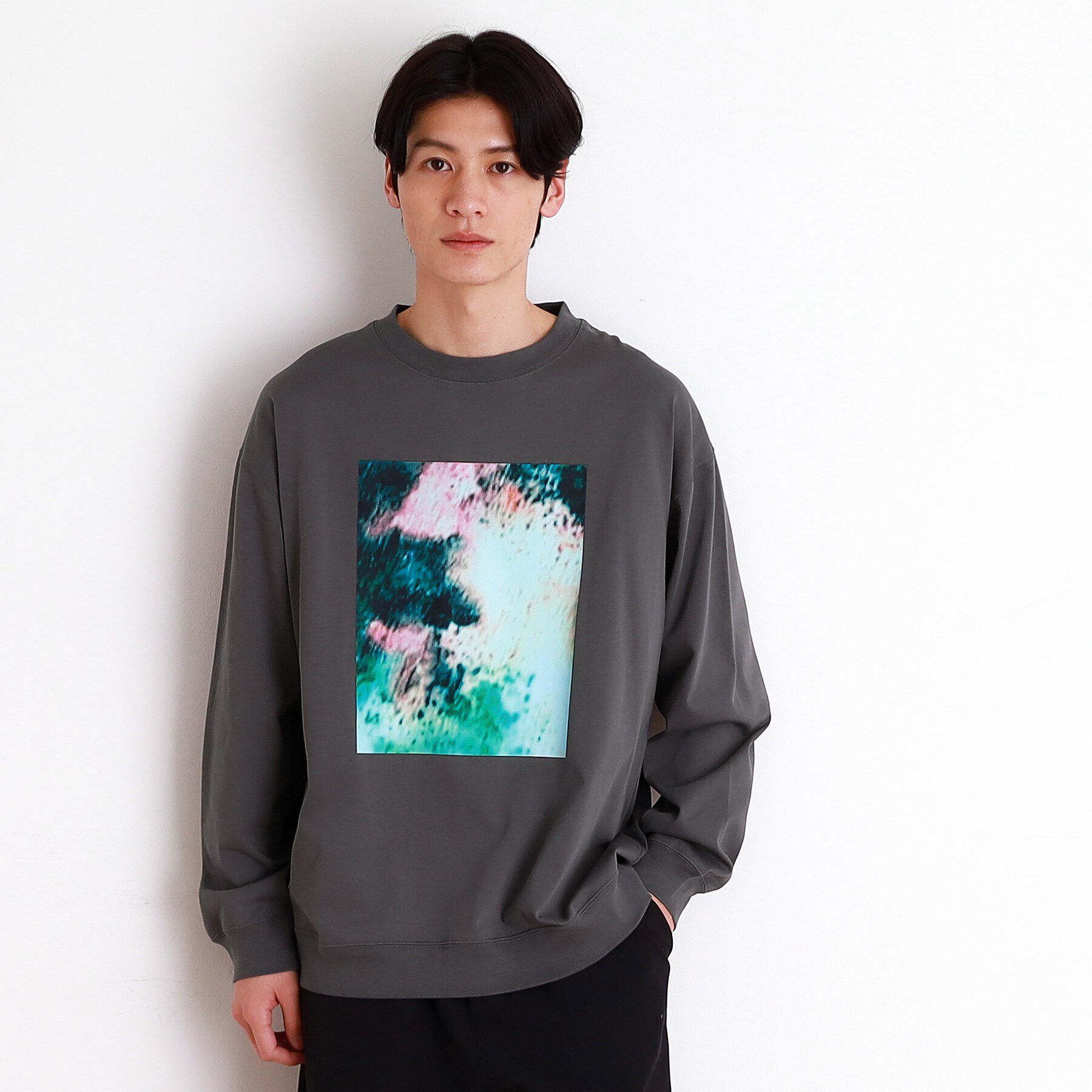 THE SHOP TK「プリントリブ長袖Tシャツ」|Tシャツ・カットソー|チャコールグレー(0