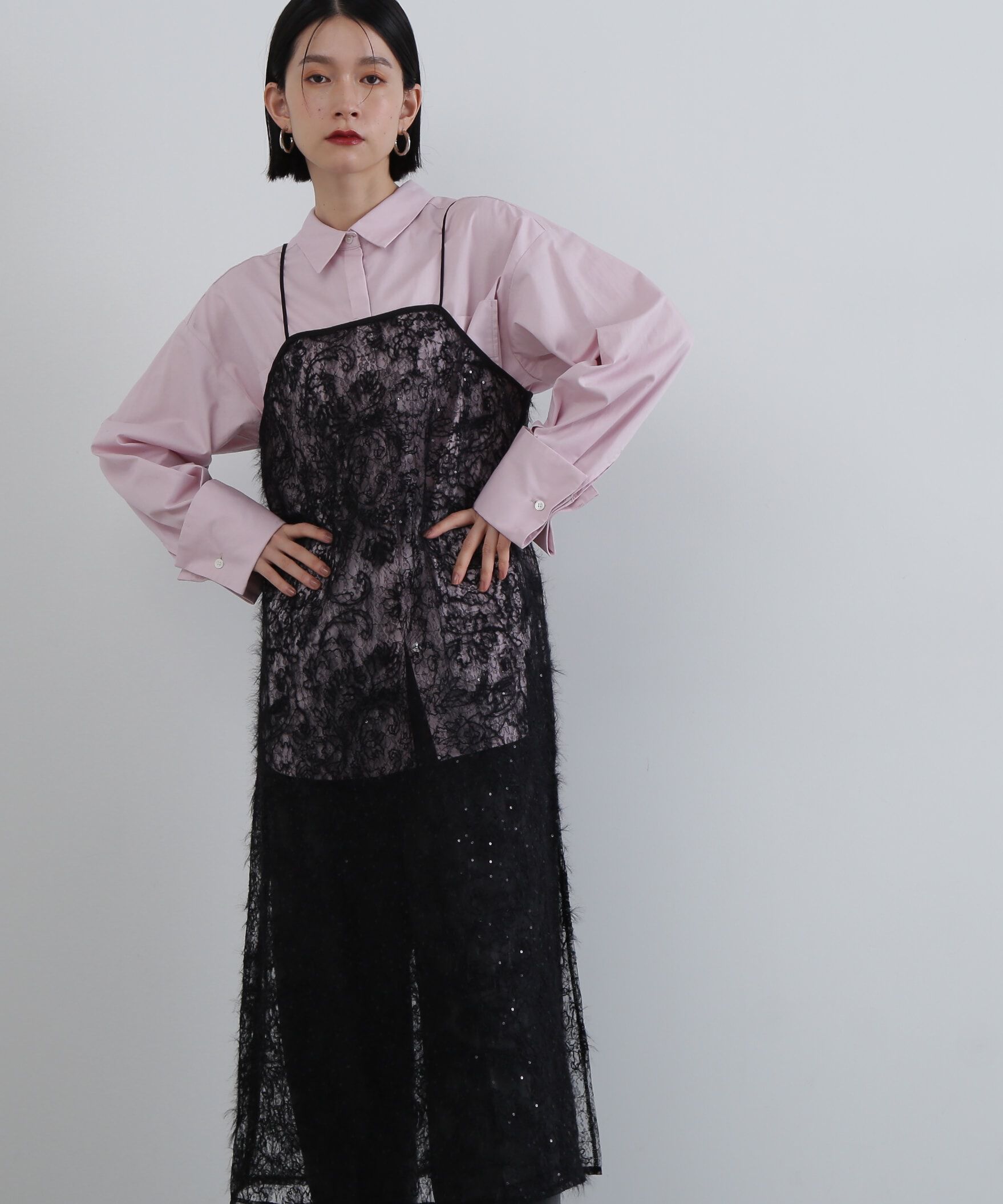  「スパンコールシアーキャミワンピース」|ワンピース|ブラック