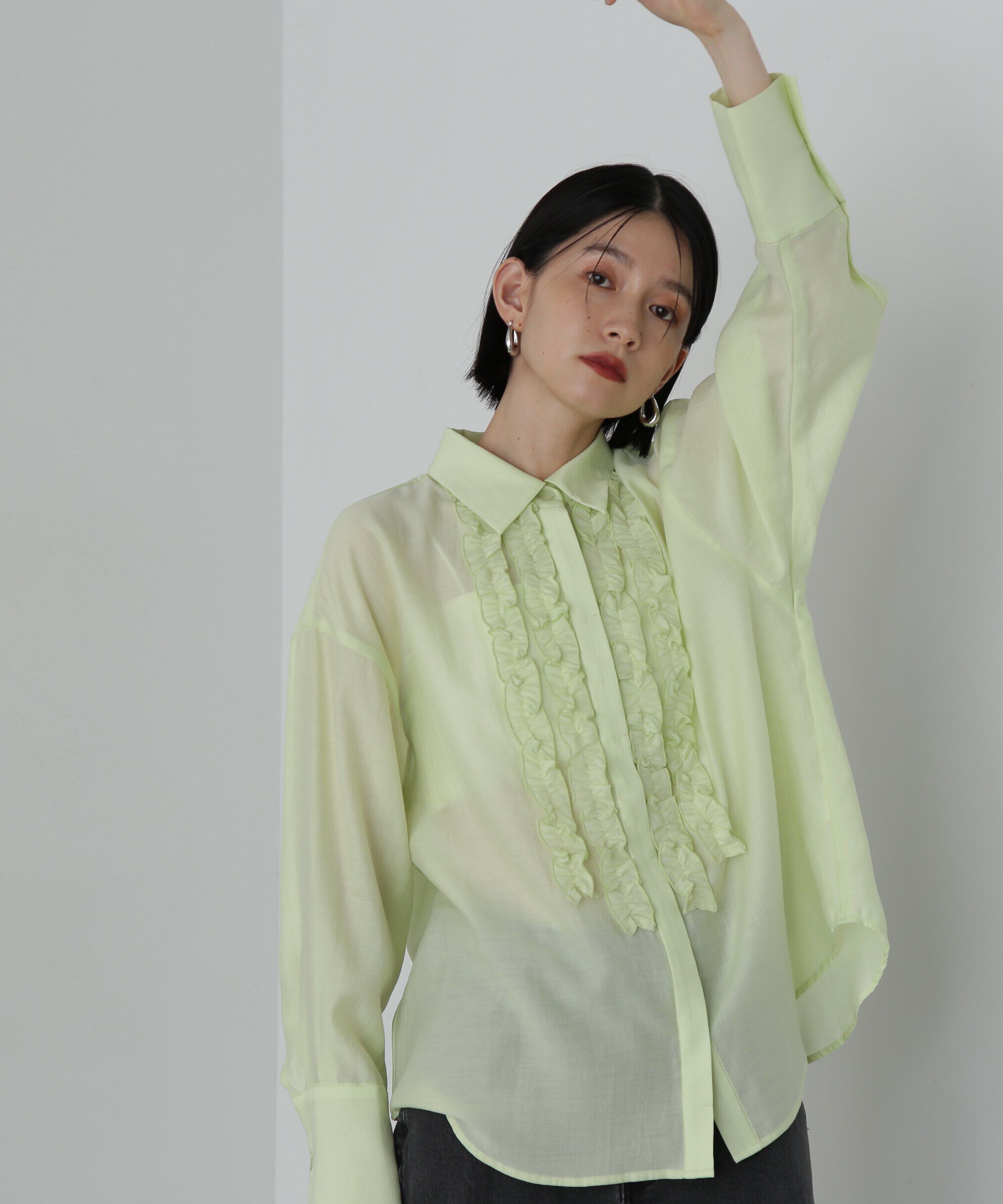  「フリルフロントシアーシャツ」|シャツ・ブラウス|