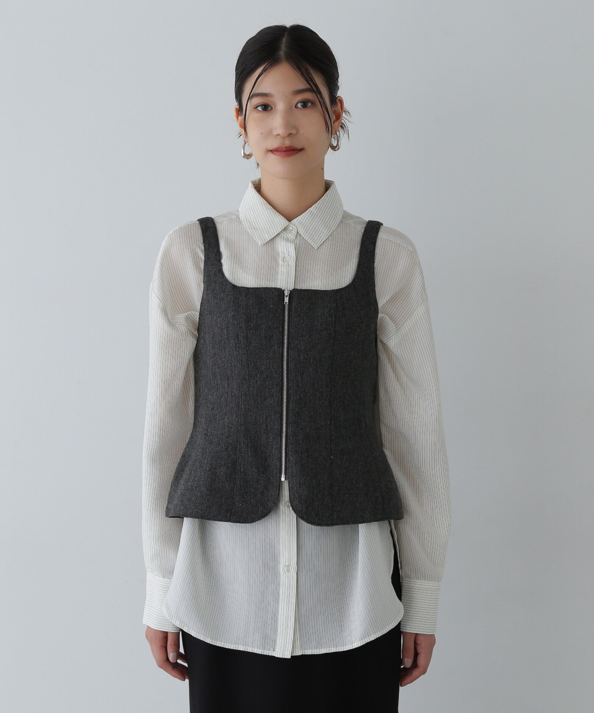  「ツイードジップビスチェ&times;ストライプシャツセット」|シャツ・ブラウス|