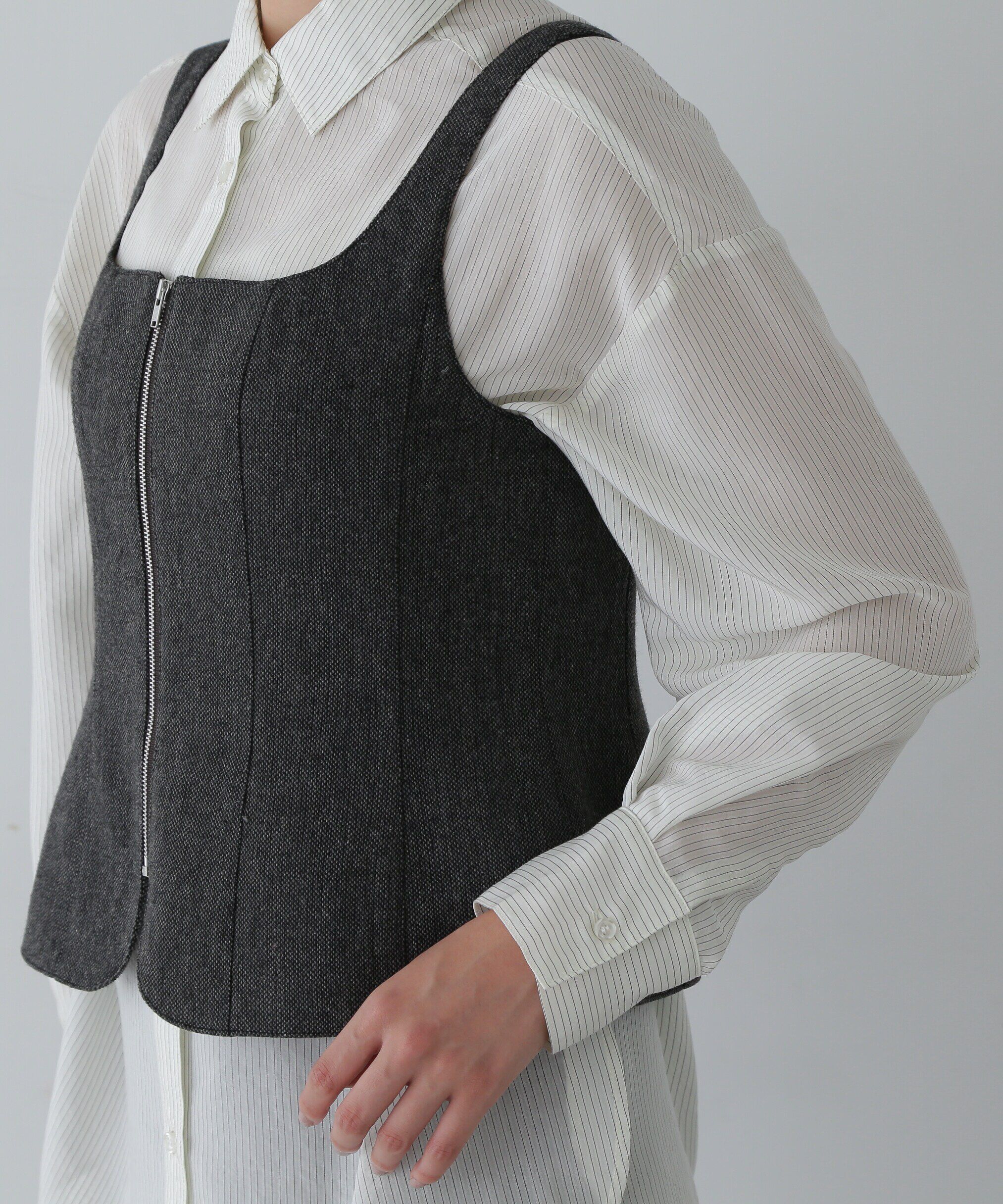  「ツイードジップビスチェ&times;ストライプシャツセット」|シャツ・ブラウス|