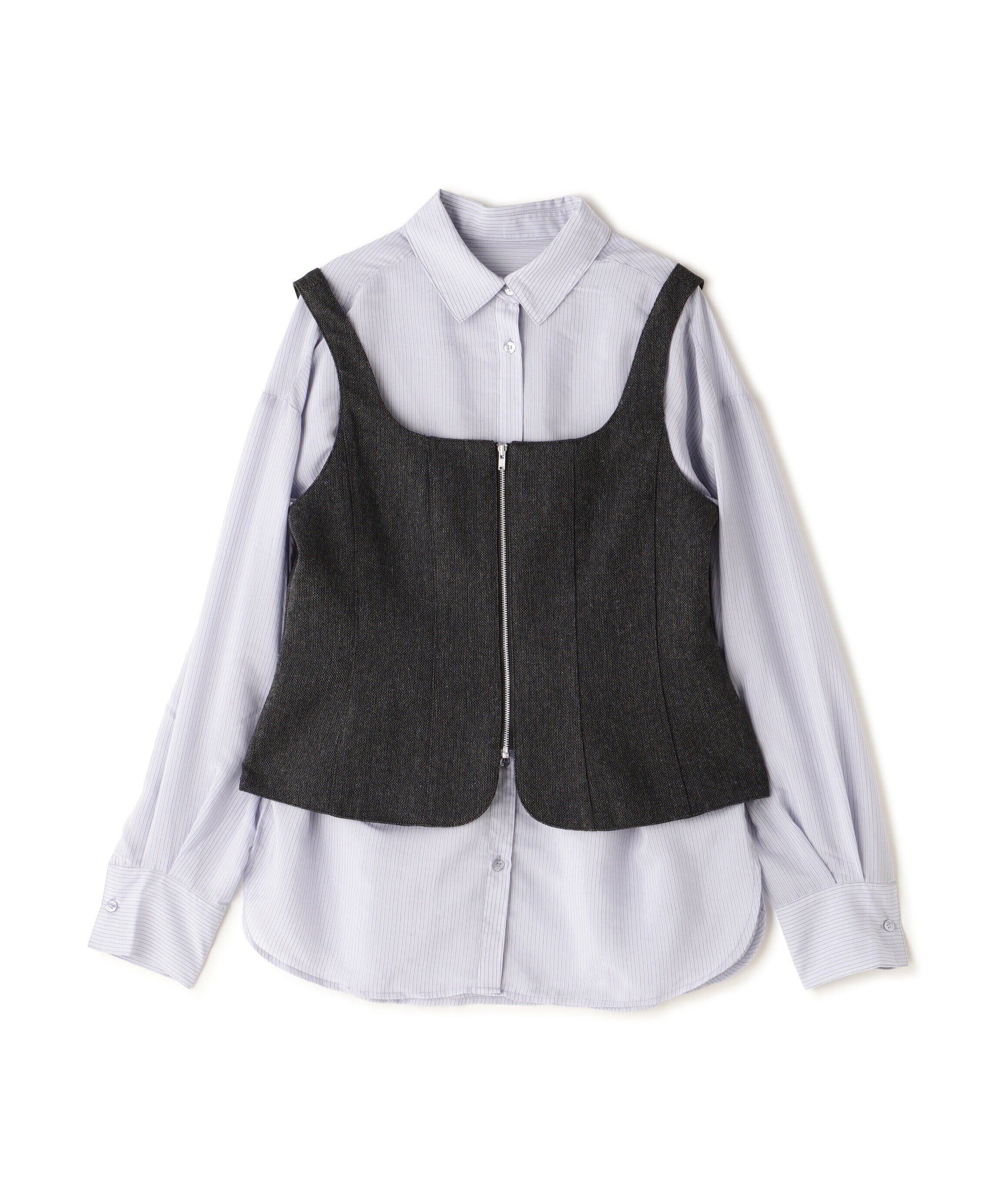  「ツイードジップビスチェ&times;ストライプシャツセット」|シャツ・ブラウス|