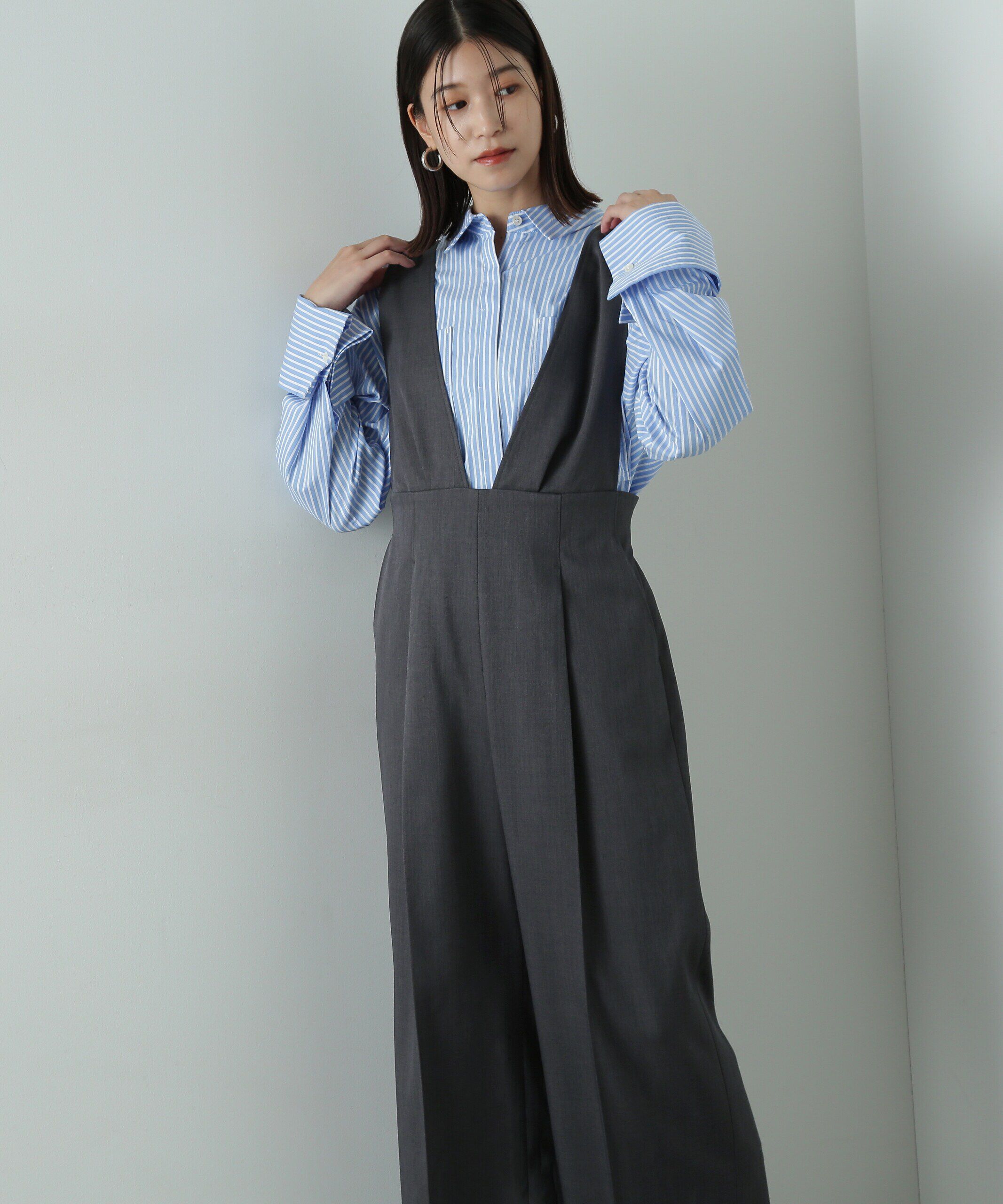  「Vネックサロペット」|ワンピース|チャコール1