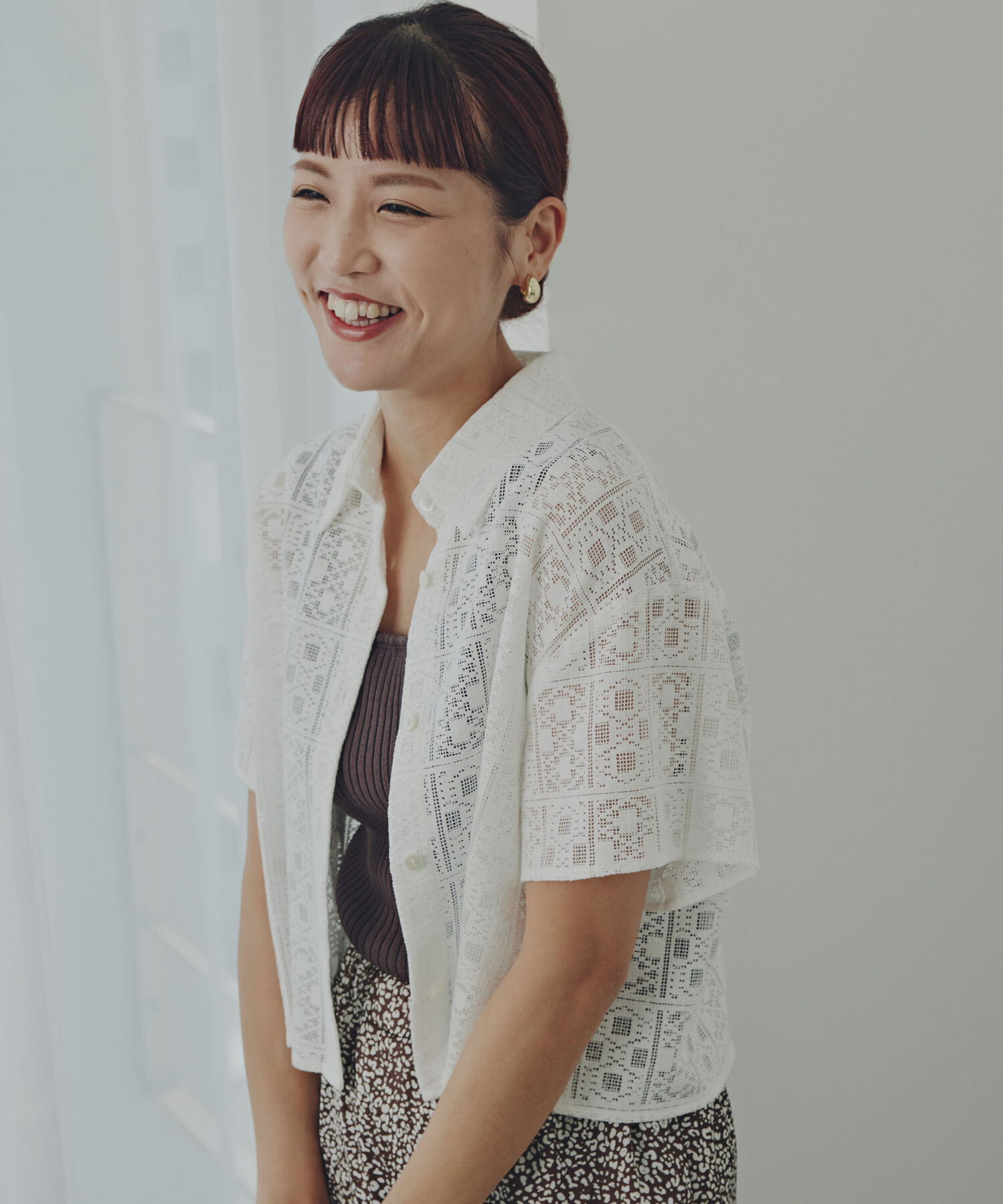  「クロップドレースシャツ」|シャツ・ブラウス|オフホワイト1