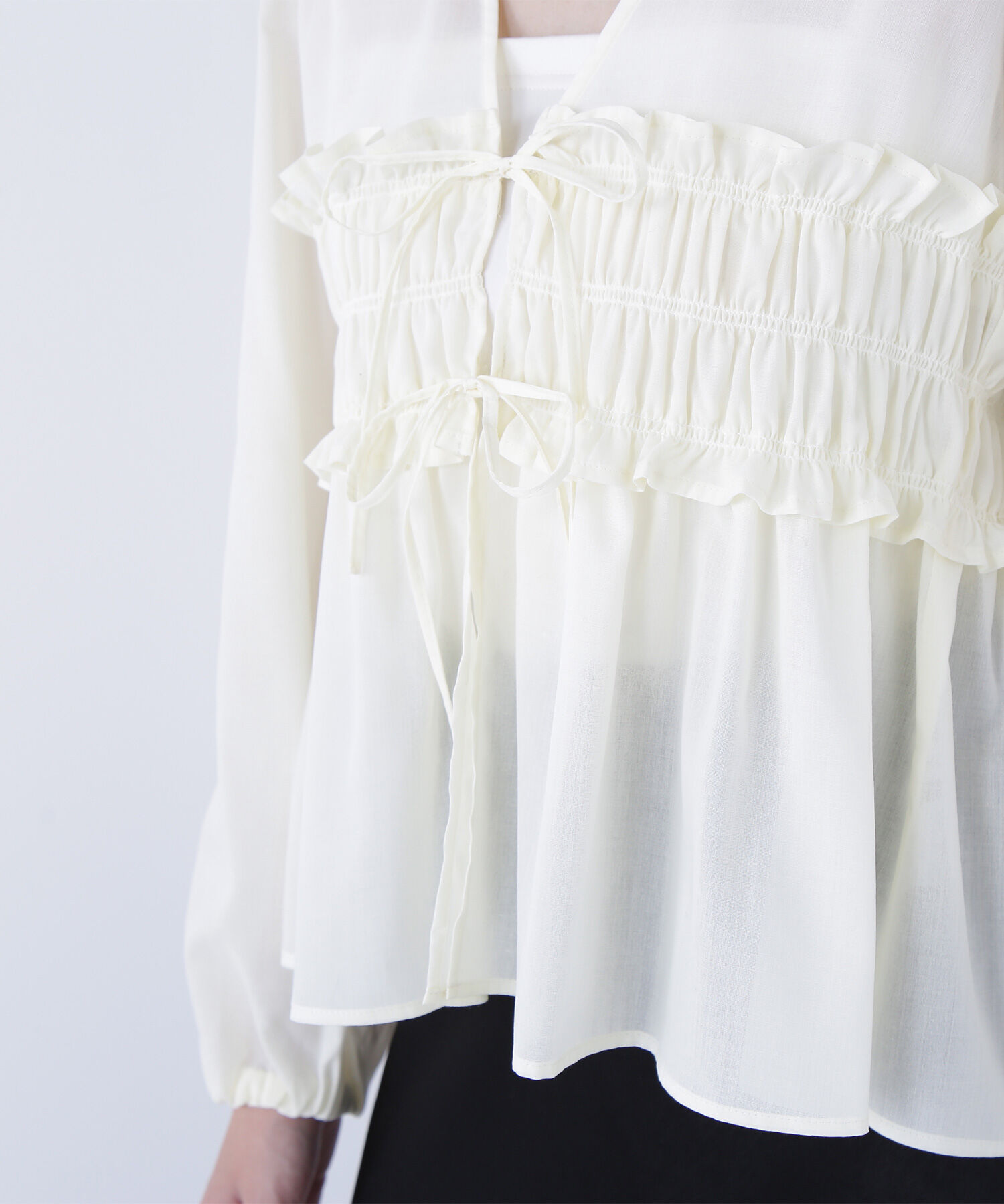  「Vネックシャーリングペプラムブラウス」|シャツ・ブラウス|