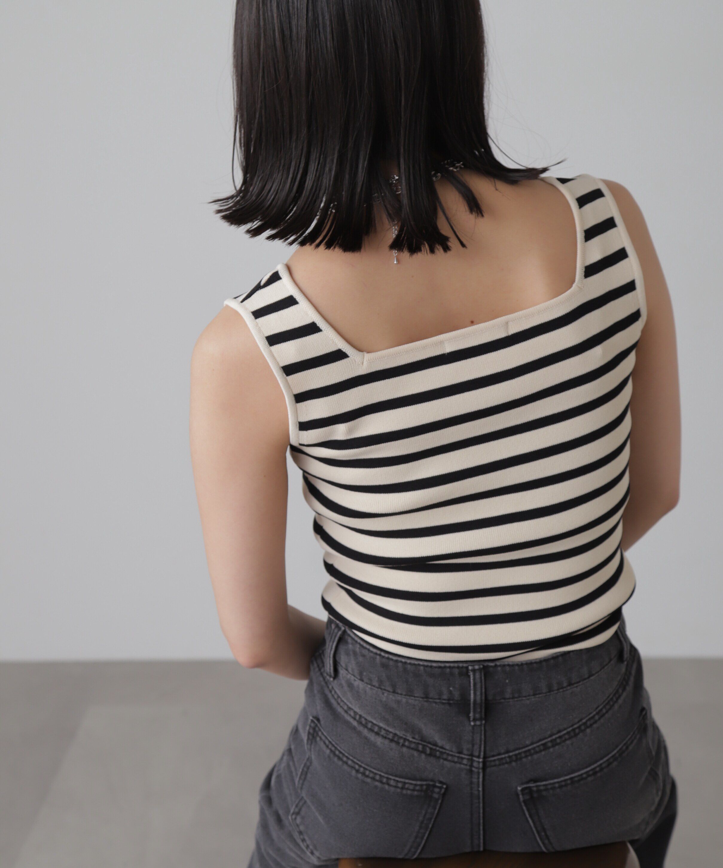  「［洗える］マシンウォッシャブル総針スクエアネックタンクニット」|ニット・セーター|