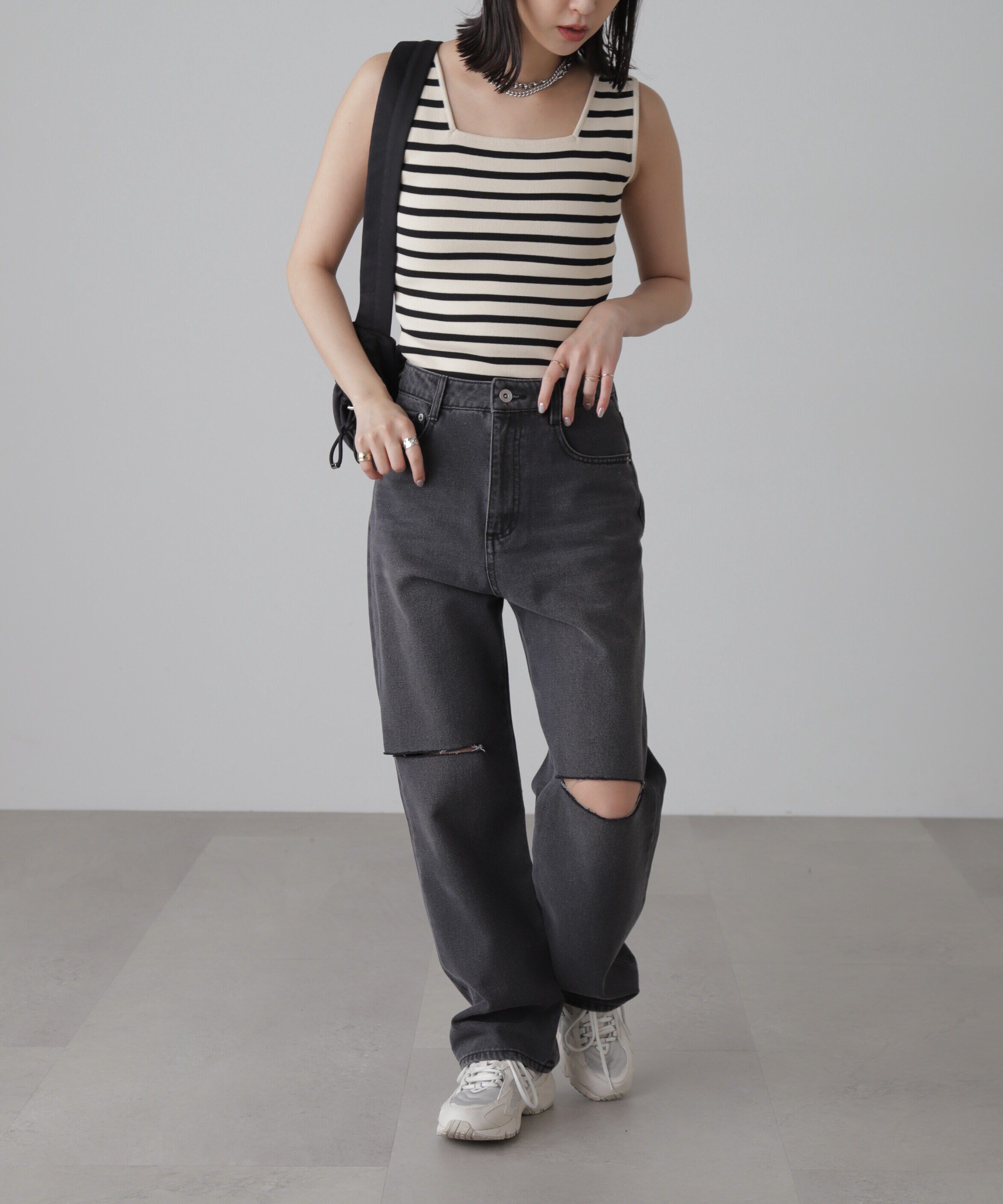  「［洗える］マシンウォッシャブル総針スクエアネックタンクニット」|ニット・セーター|