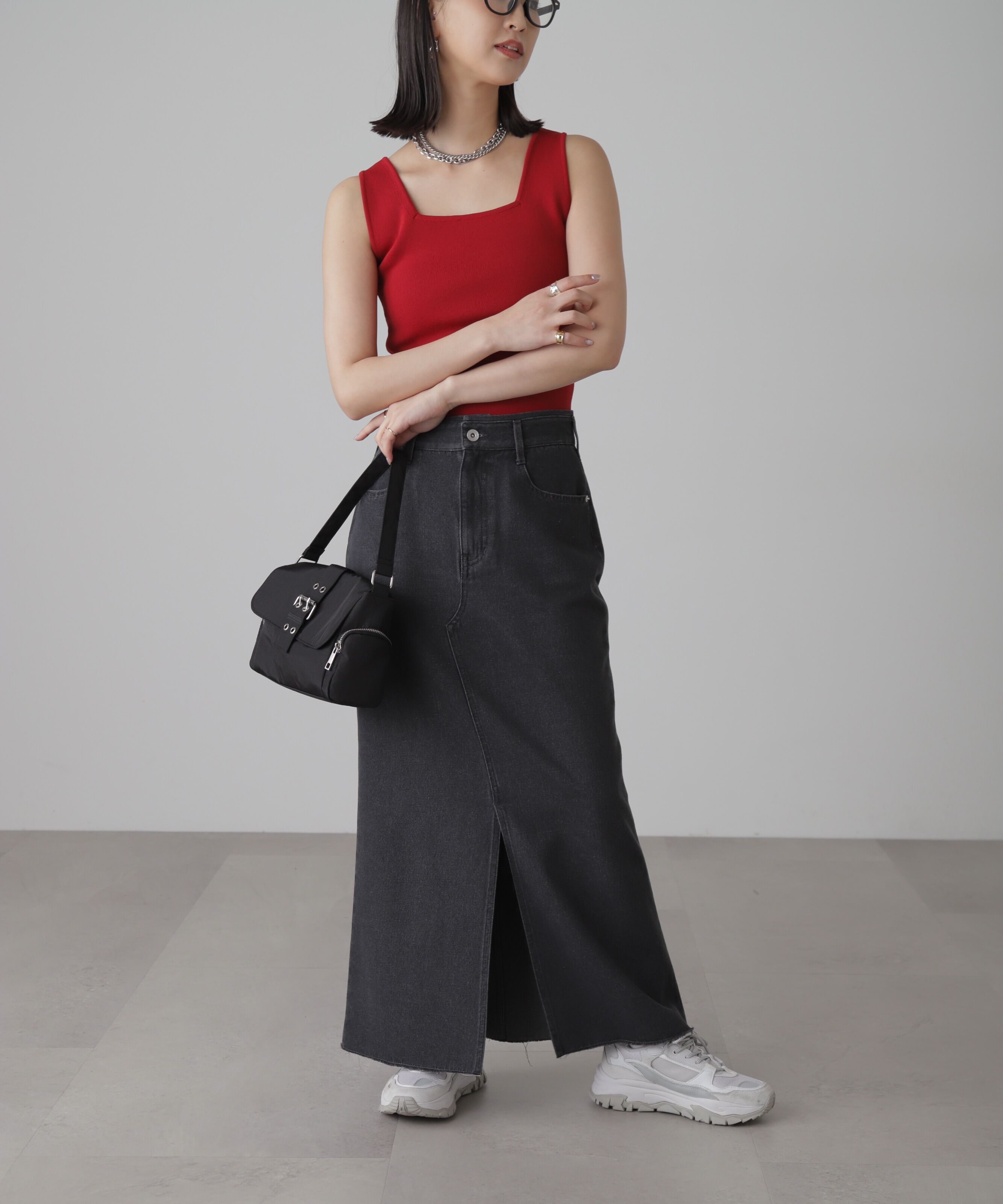  「［洗える］マシンウォッシャブル総針スクエアネックタンクニット」|ニット・セーター|