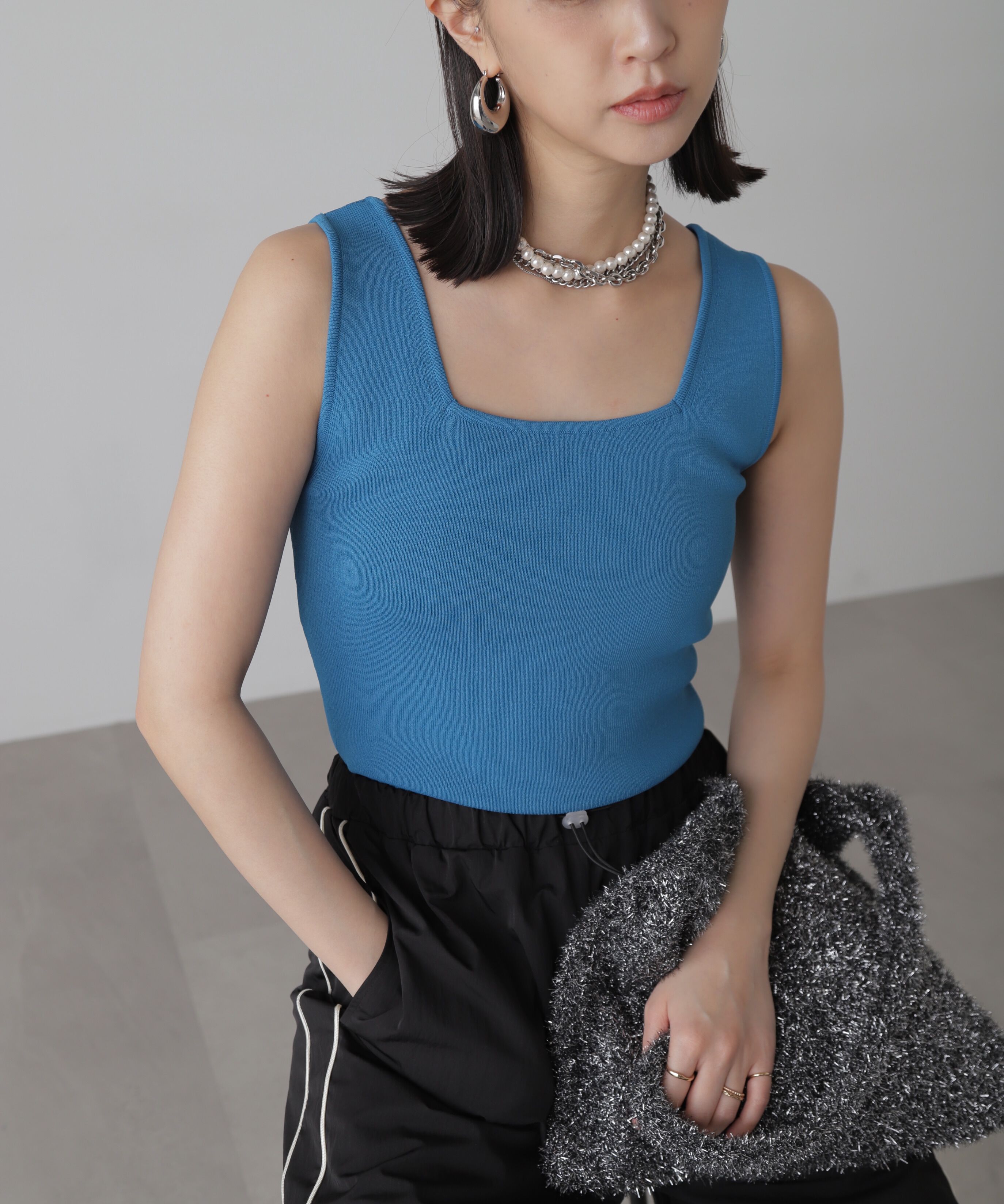  「［洗える］マシンウォッシャブル総針スクエアネックタンクニット」|ニット・セーター|