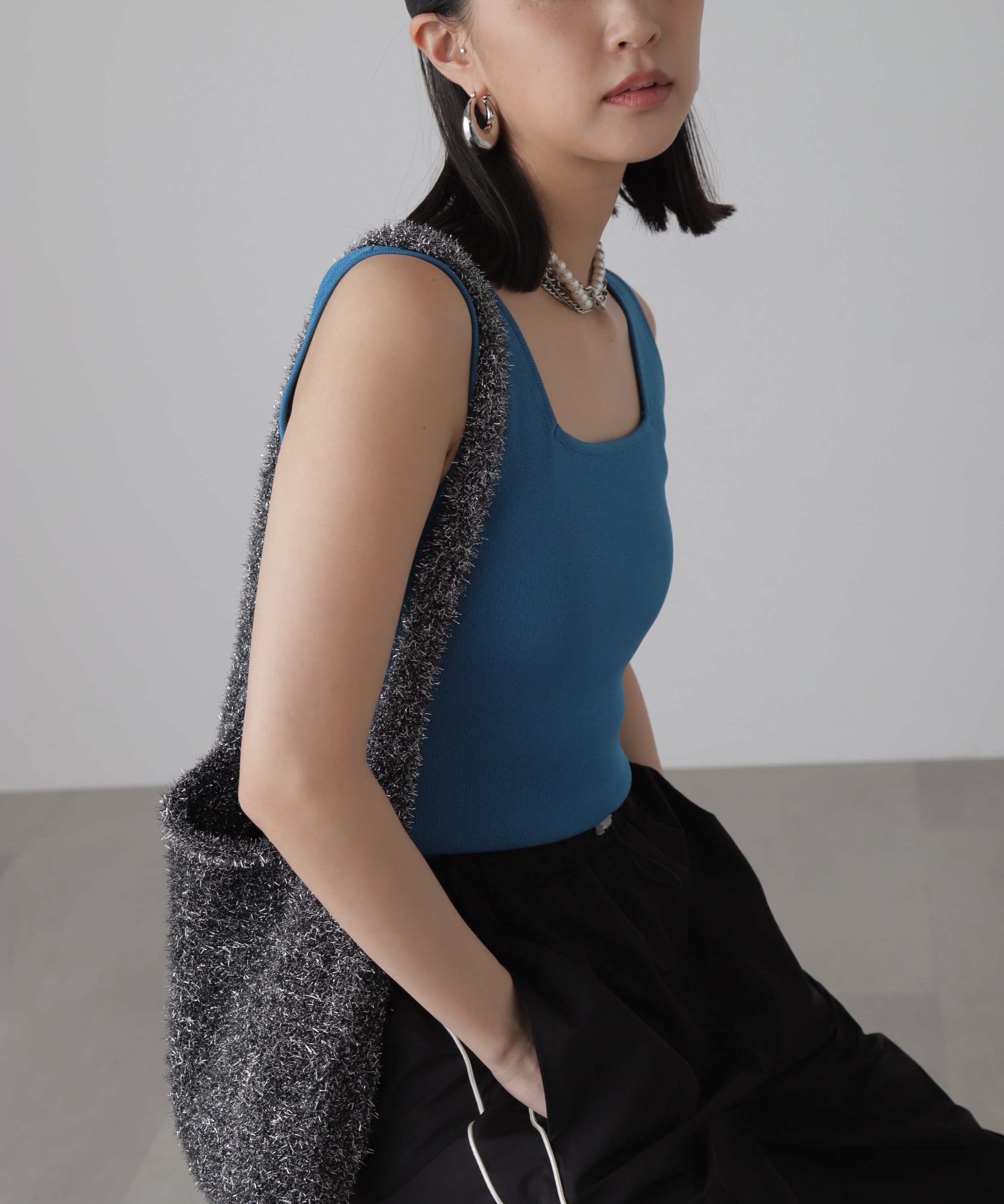  「［洗える］マシンウォッシャブル総針スクエアネックタンクニット」|ニット・セーター|