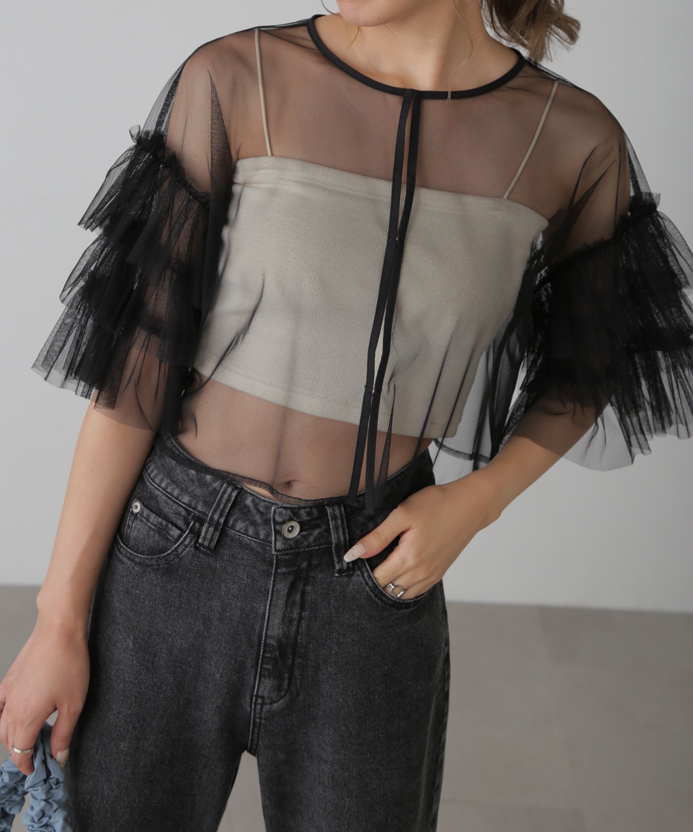  「前後2way袖フリルチュールブラウス」|シャツ・ブラウス|