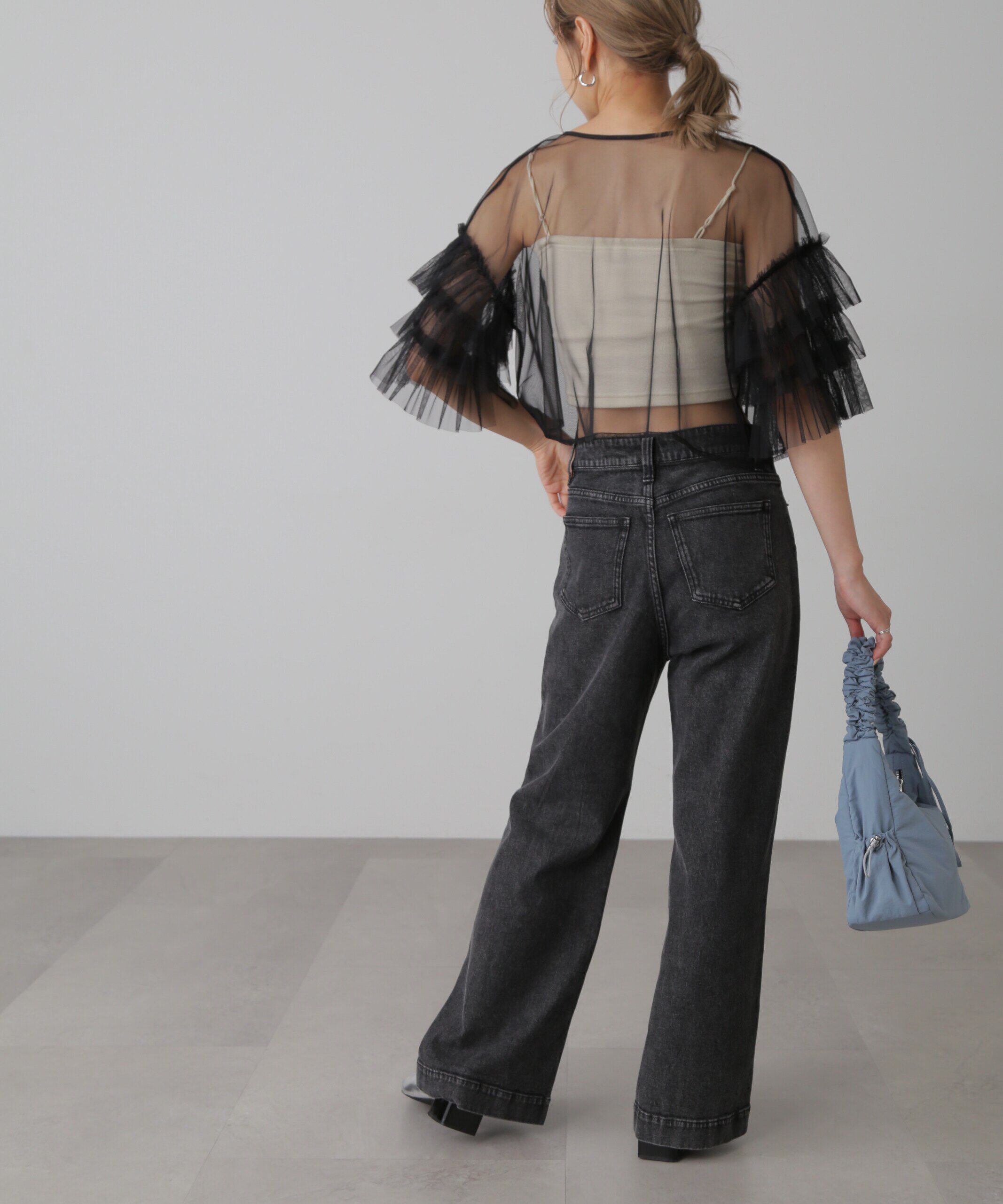  「前後2way袖フリルチュールブラウス」|シャツ・ブラウス|