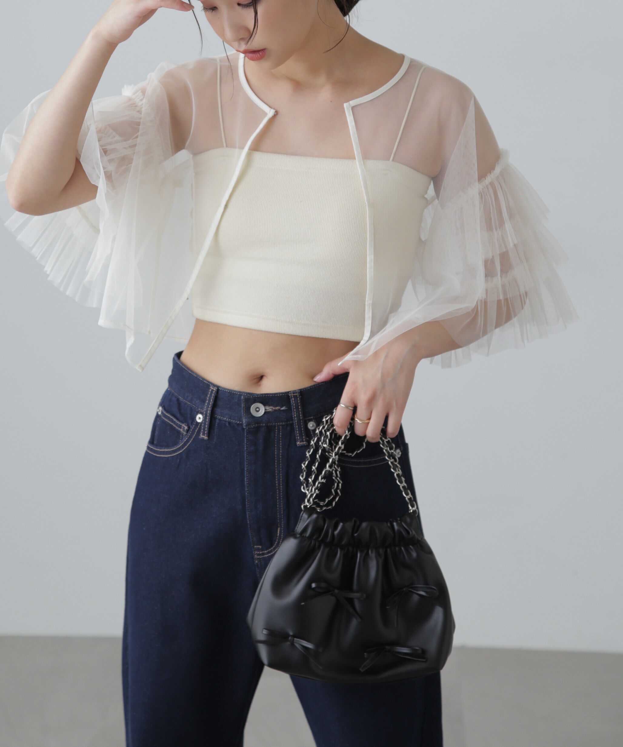  「前後2way袖フリルチュールブラウス」|シャツ・ブラウス|オフホワイト