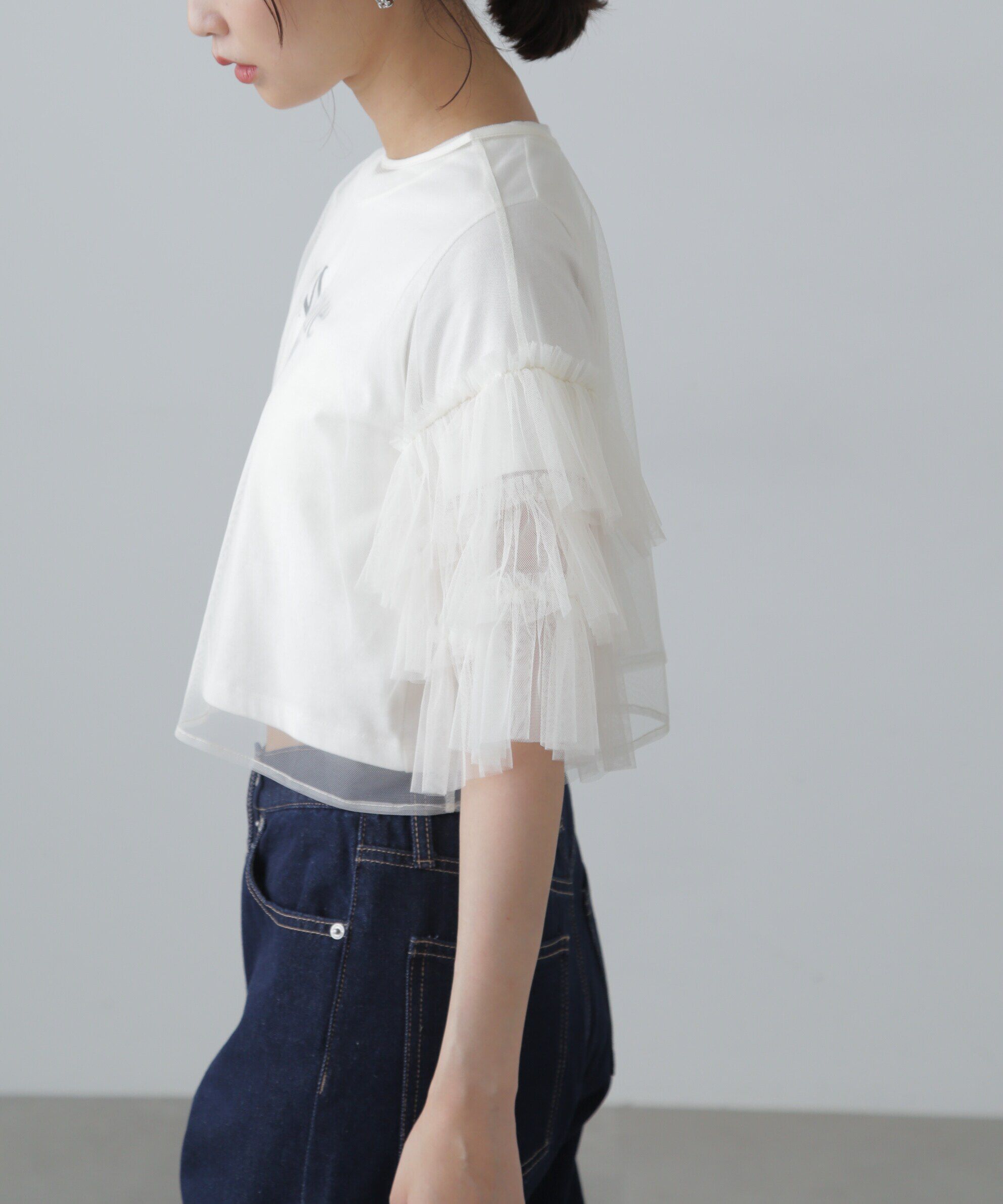  「前後2way袖フリルチュールブラウス」|シャツ・ブラウス|