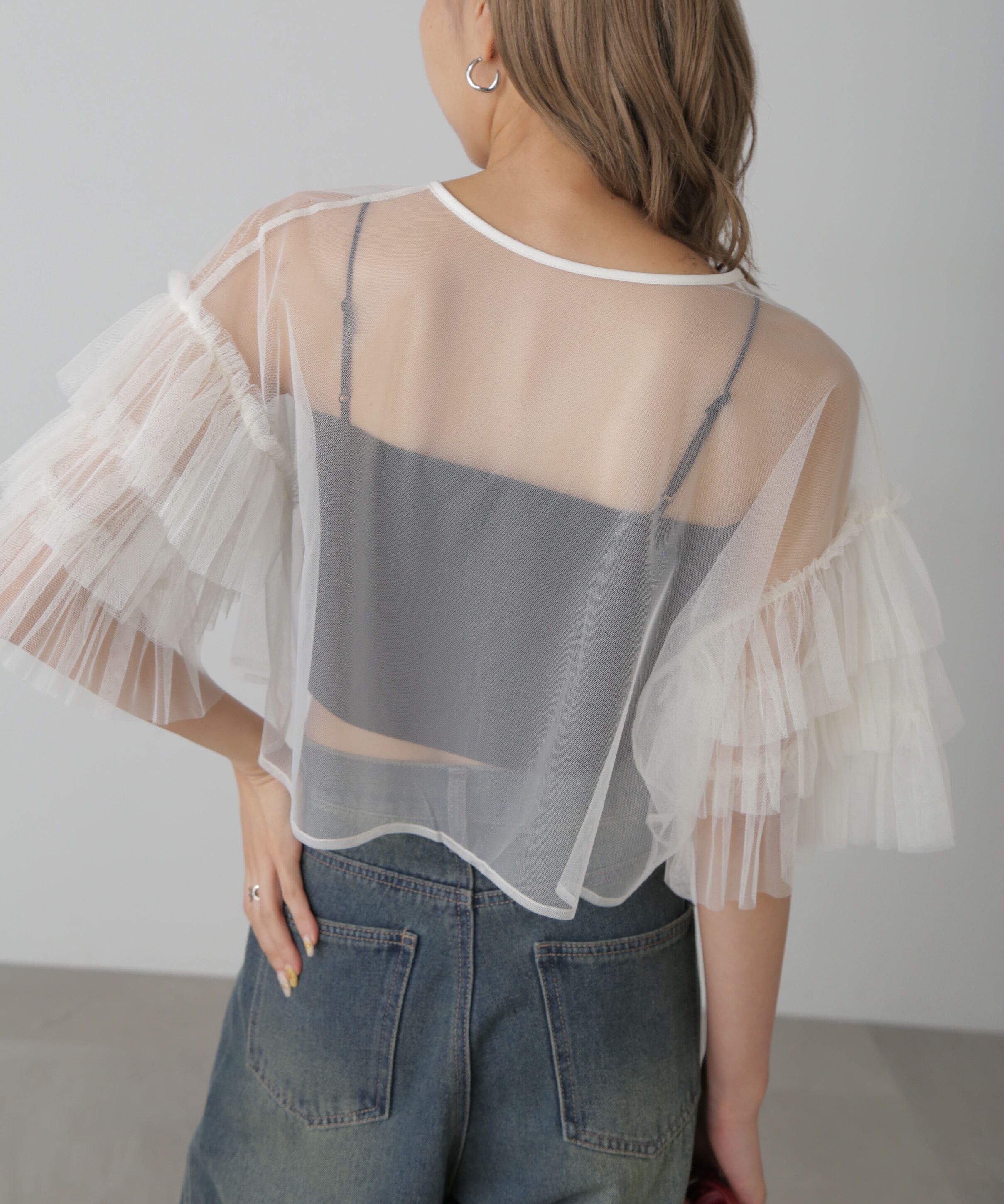  「前後2way袖フリルチュールブラウス」|シャツ・ブラウス|