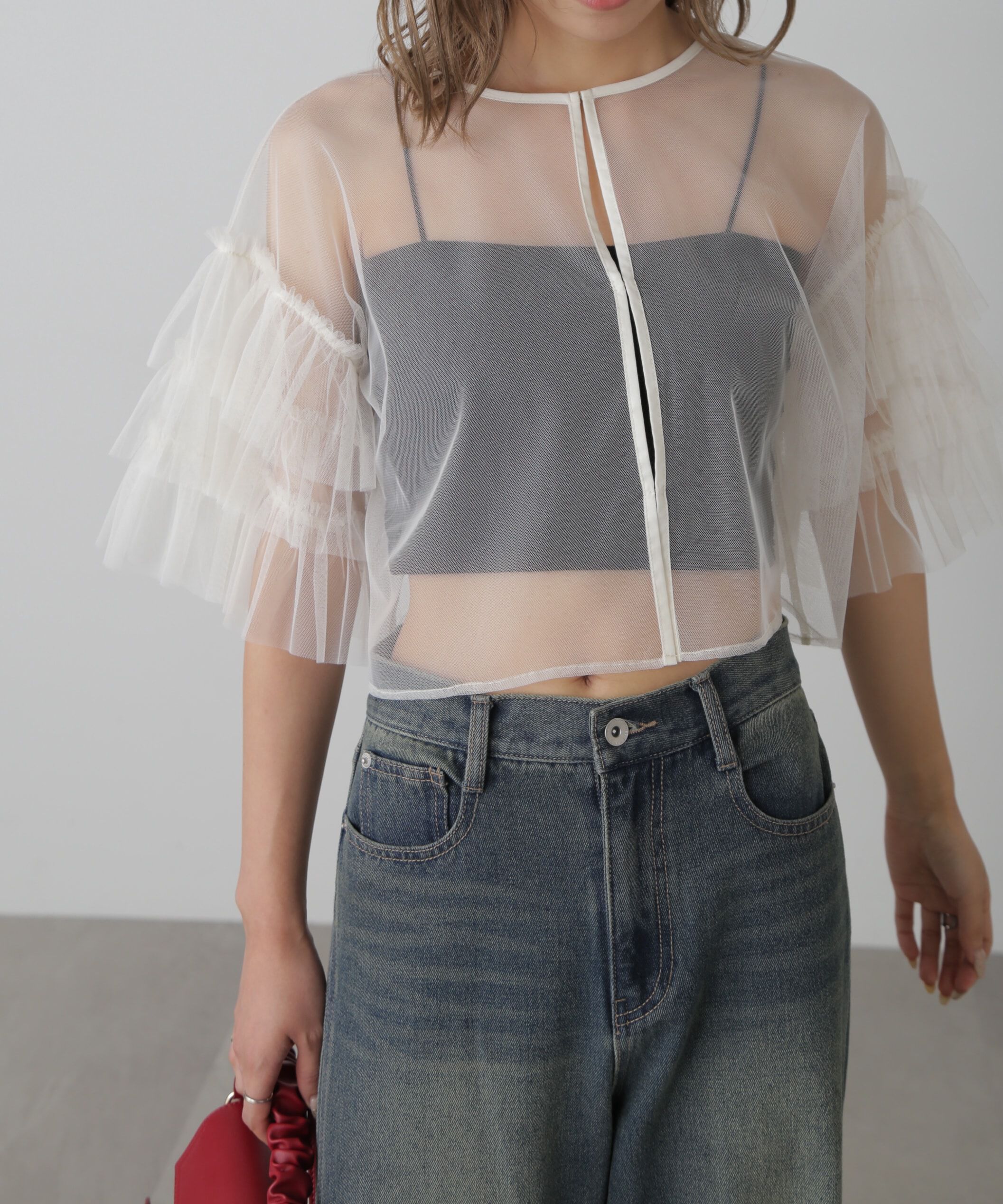  「前後2way袖フリルチュールブラウス」|シャツ・ブラウス|