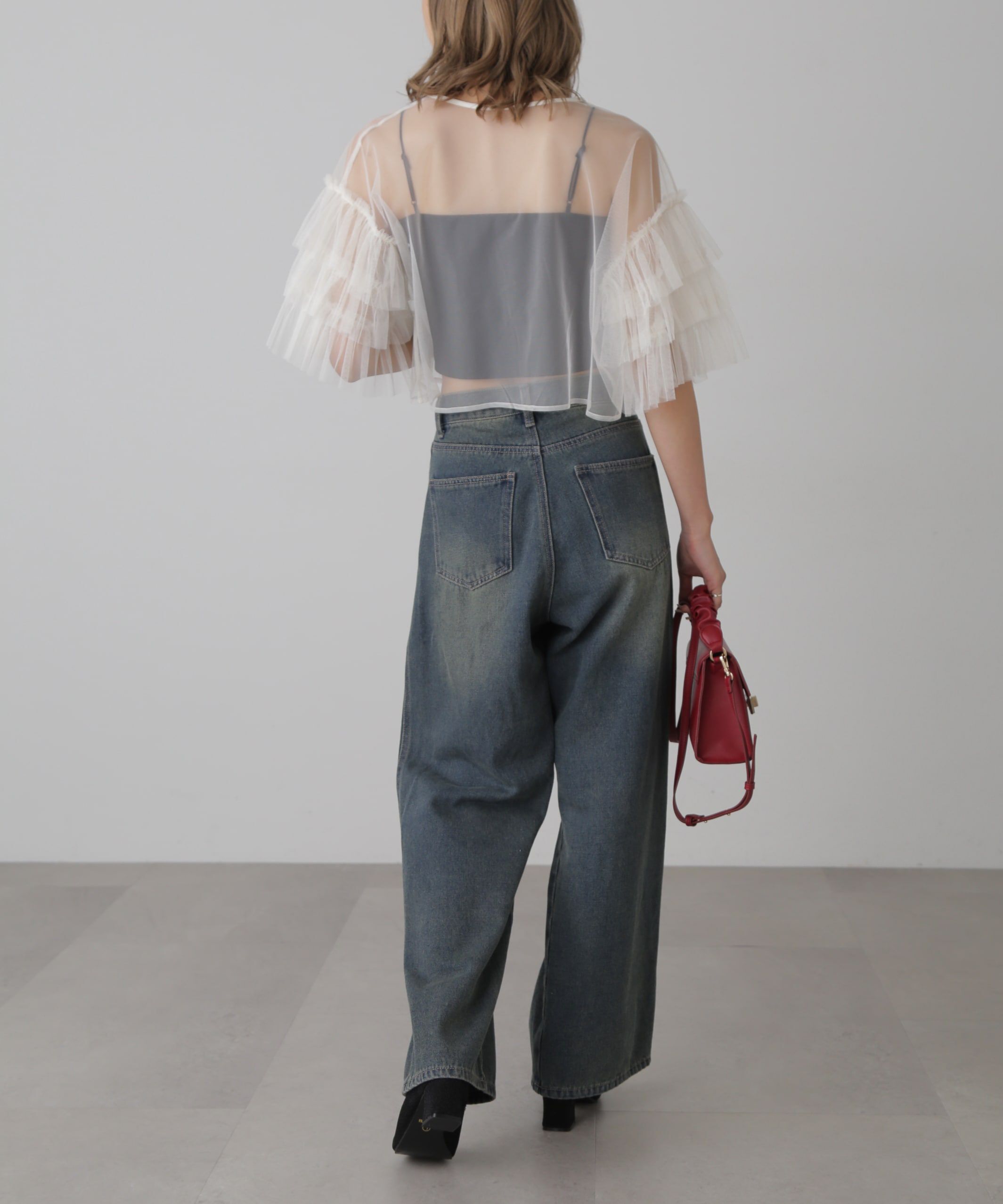  「前後2way袖フリルチュールブラウス」|シャツ・ブラウス|