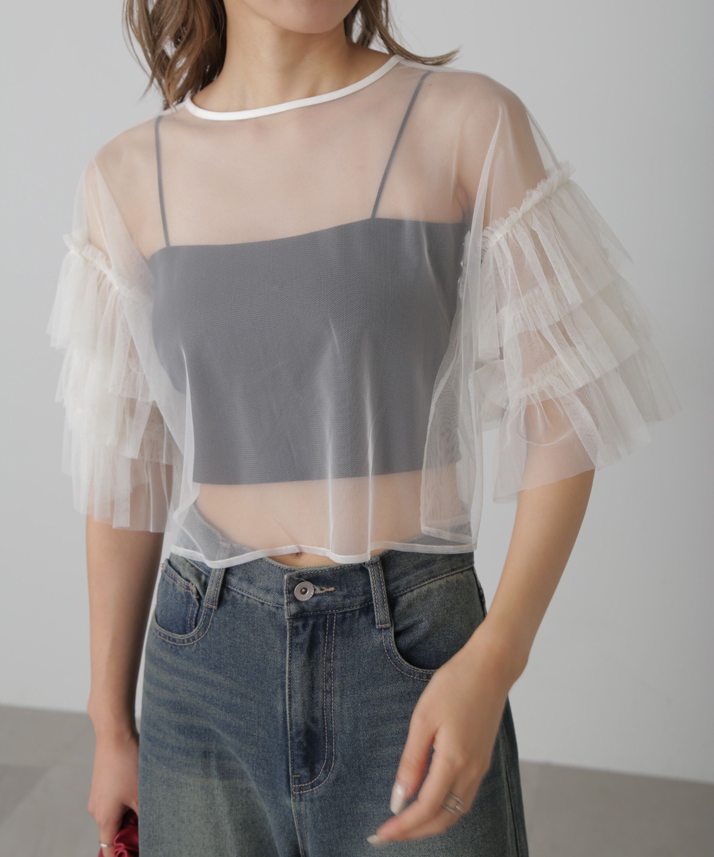  「前後2way袖フリルチュールブラウス」|シャツ・ブラウス|