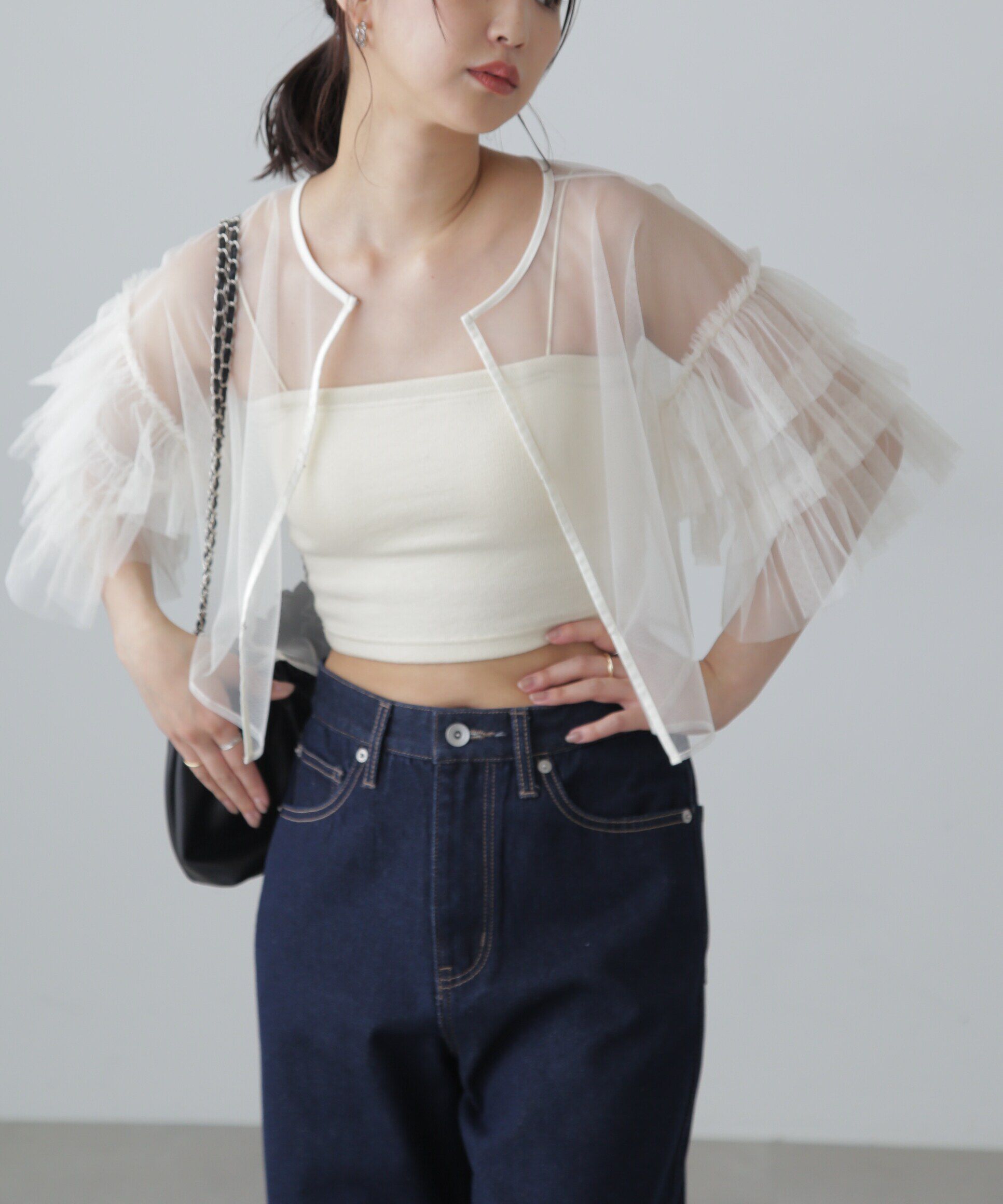  「前後2way袖フリルチュールブラウス」|シャツ・ブラウス|