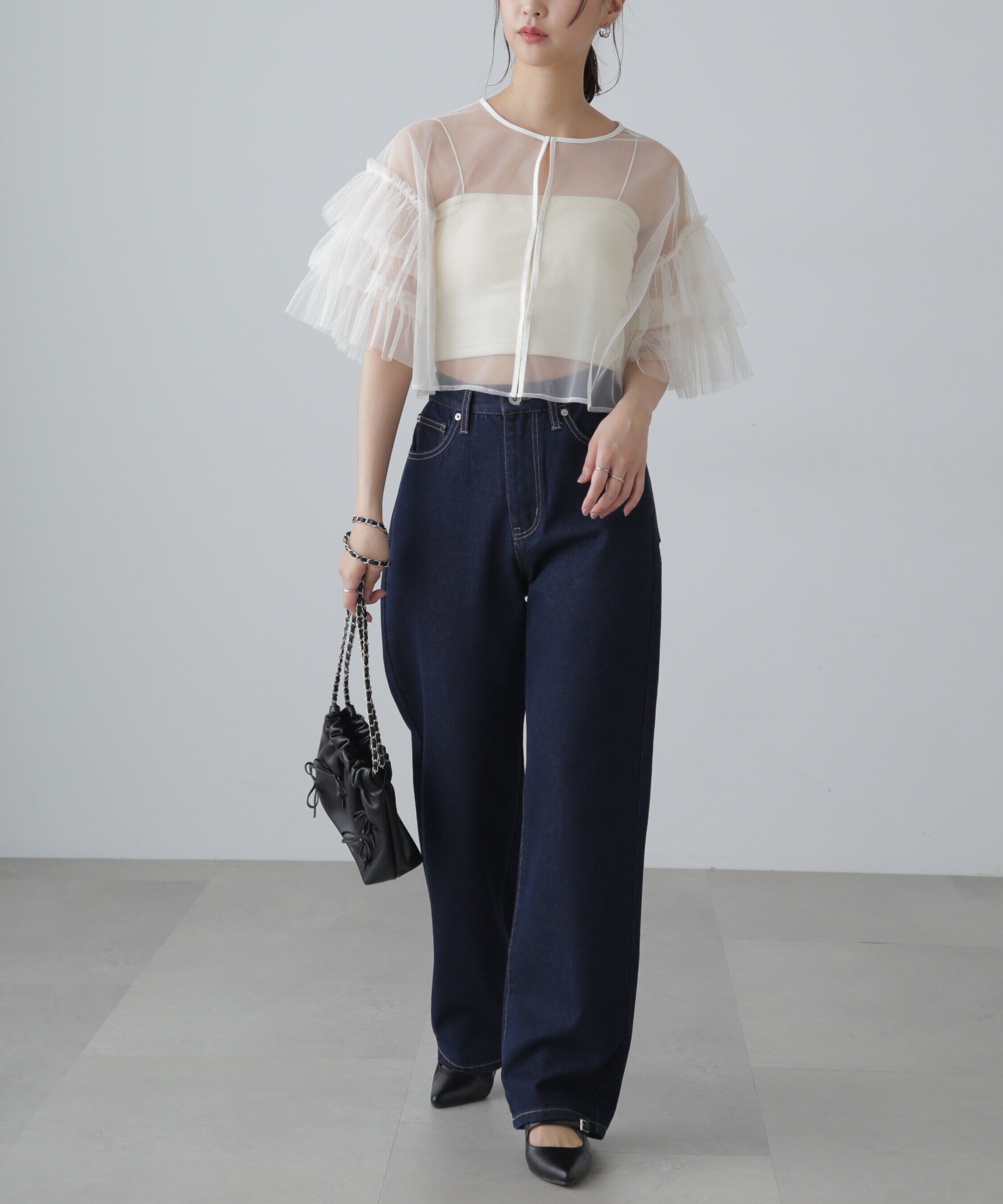  「前後2way袖フリルチュールブラウス」|シャツ・ブラウス|