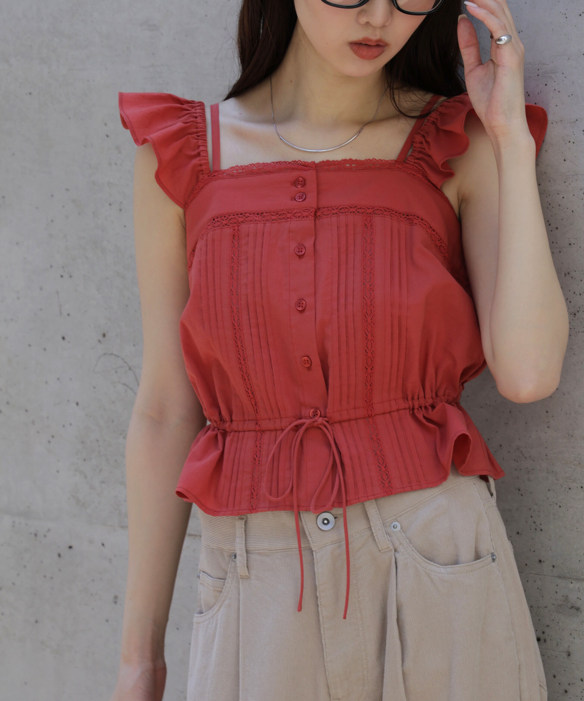  「2wayオフショルキャミブラウス」|シャツ・ブラウス|レッド