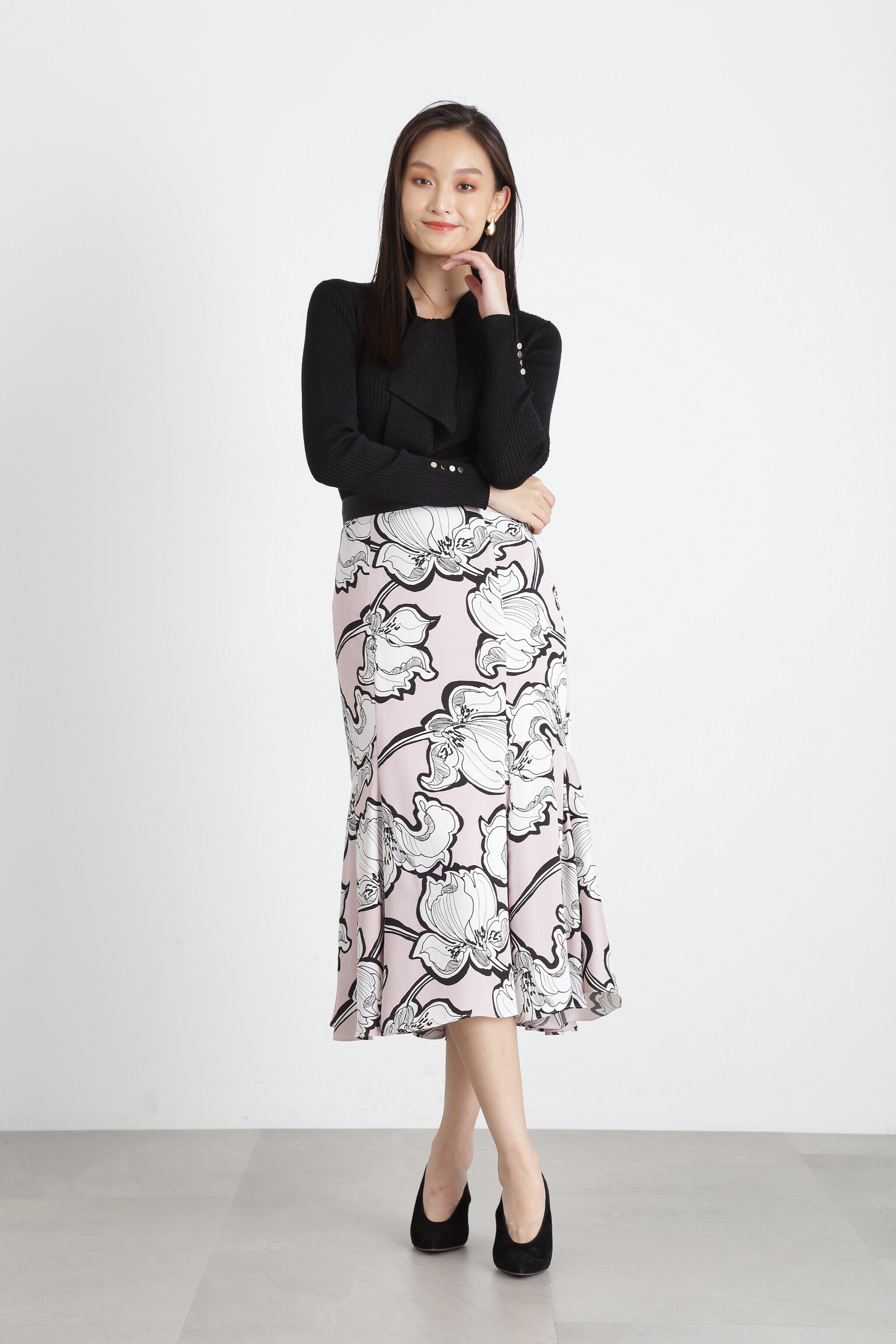  「◆アブストラクトリーフプリントスカート」|スカート|