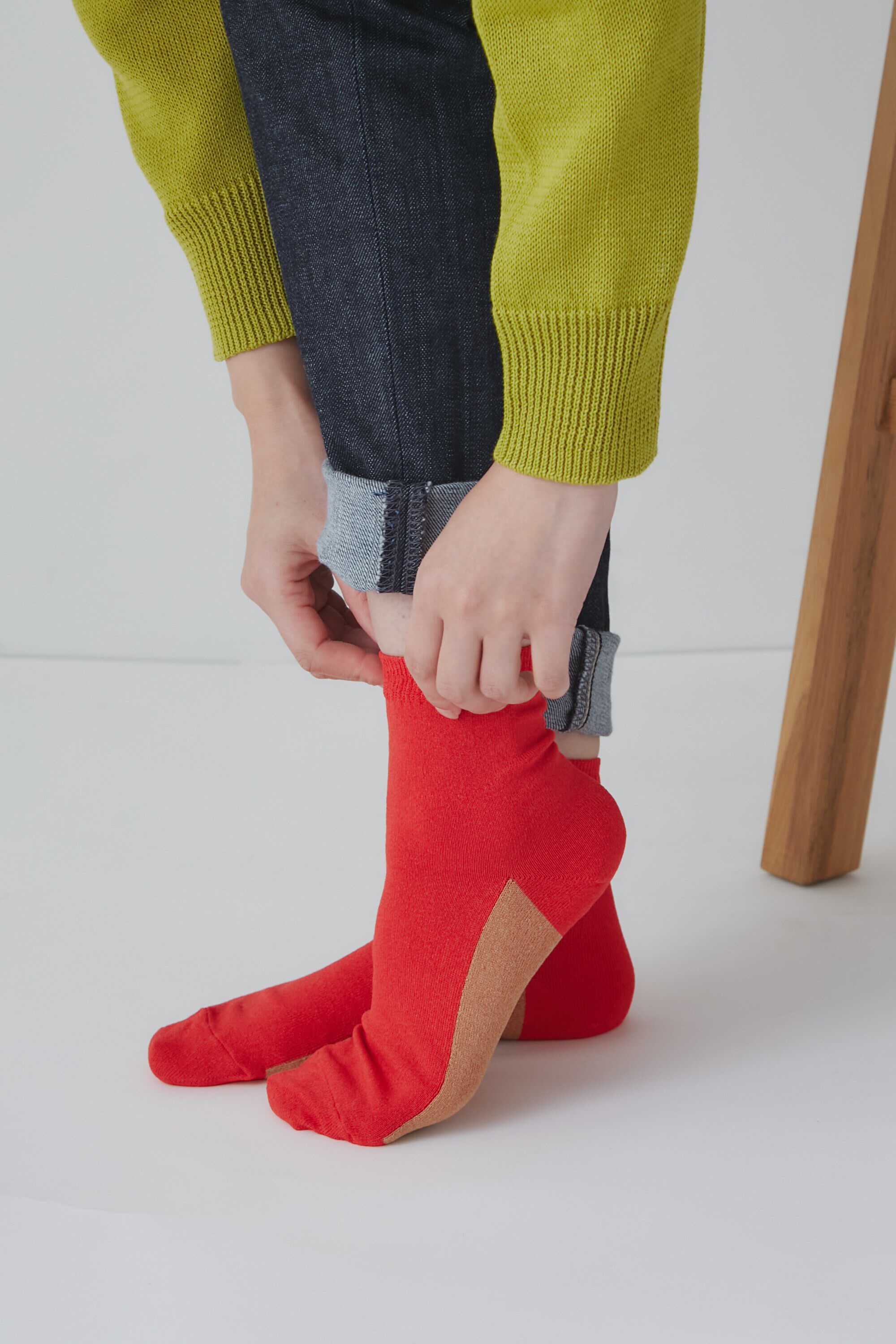  「◆ＷＡ．ＣＬＯＴＨ　バイカラーソックス」|ソックス|レッド&times;ベージ