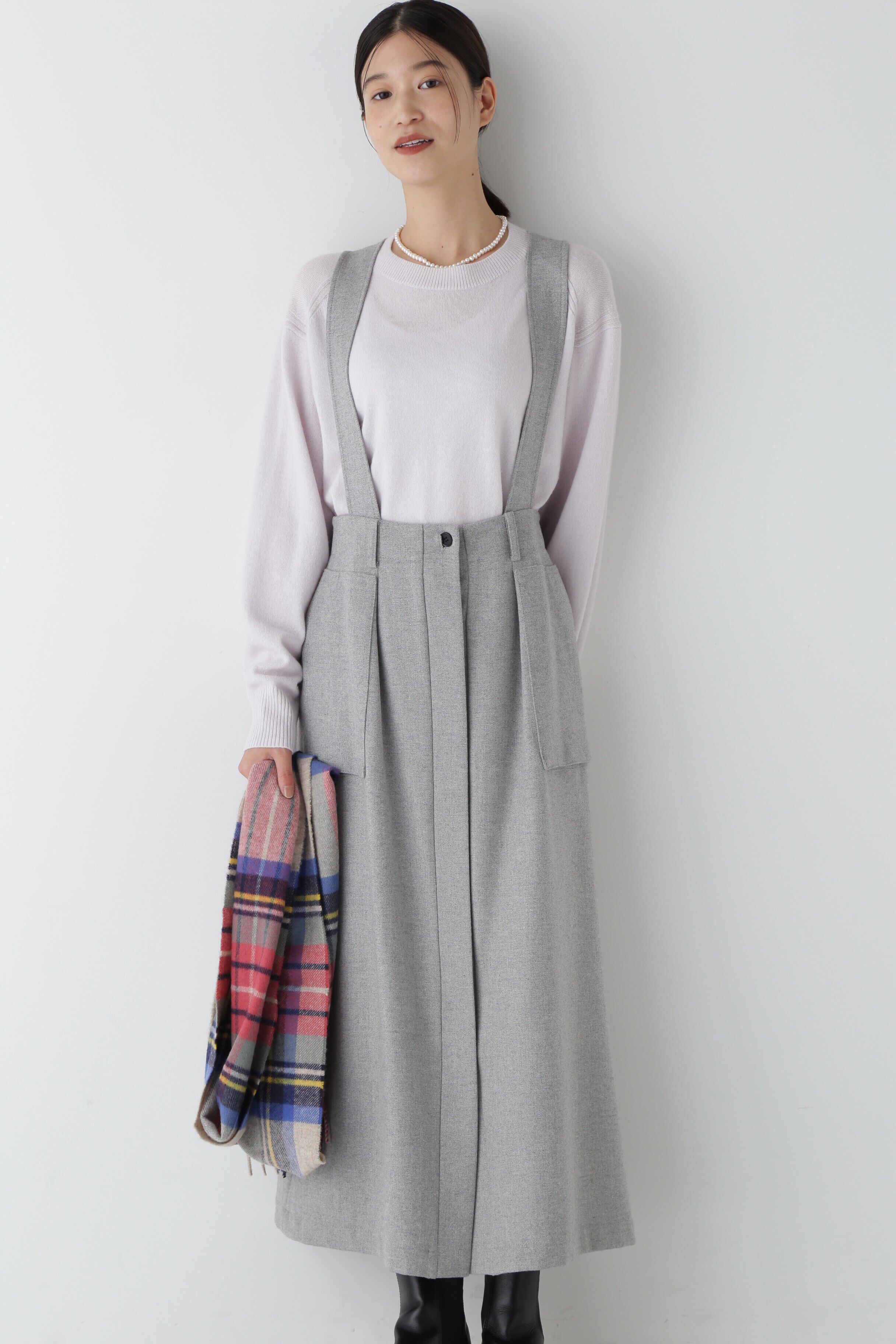  「◆ストレッチフラノワークディテール吊りスカート」|スカート|