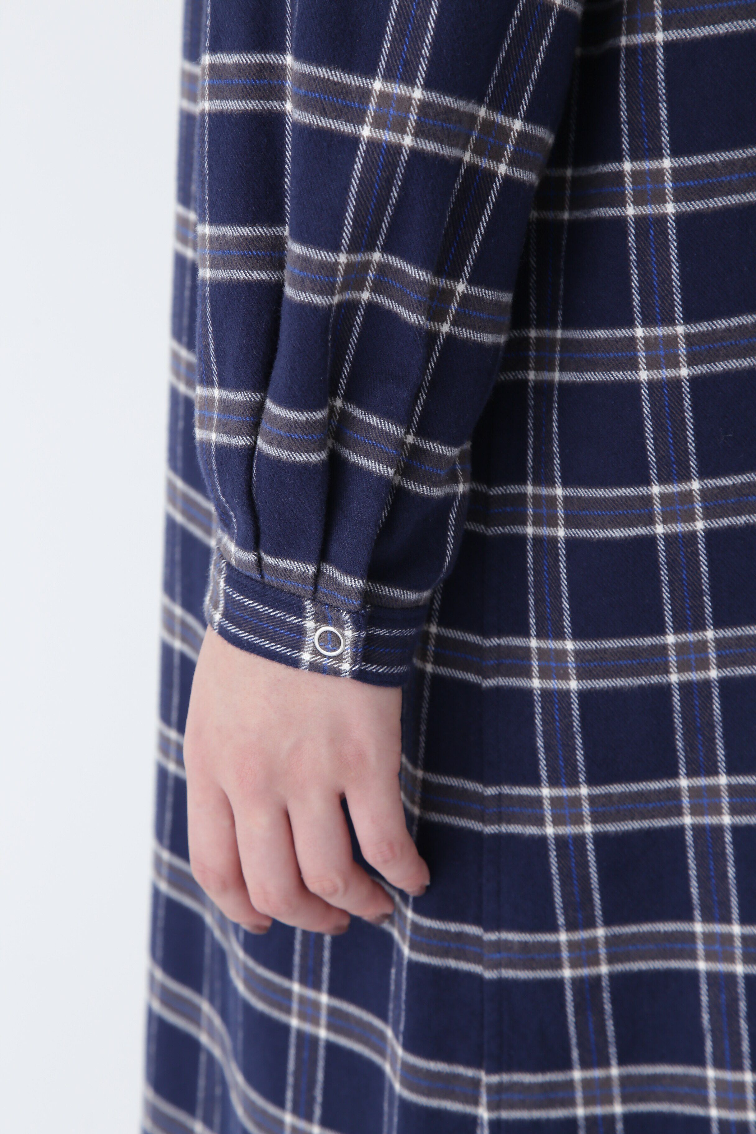  「◆コットン起毛チェックリブカラーシャツワンピース」|ワンピース|