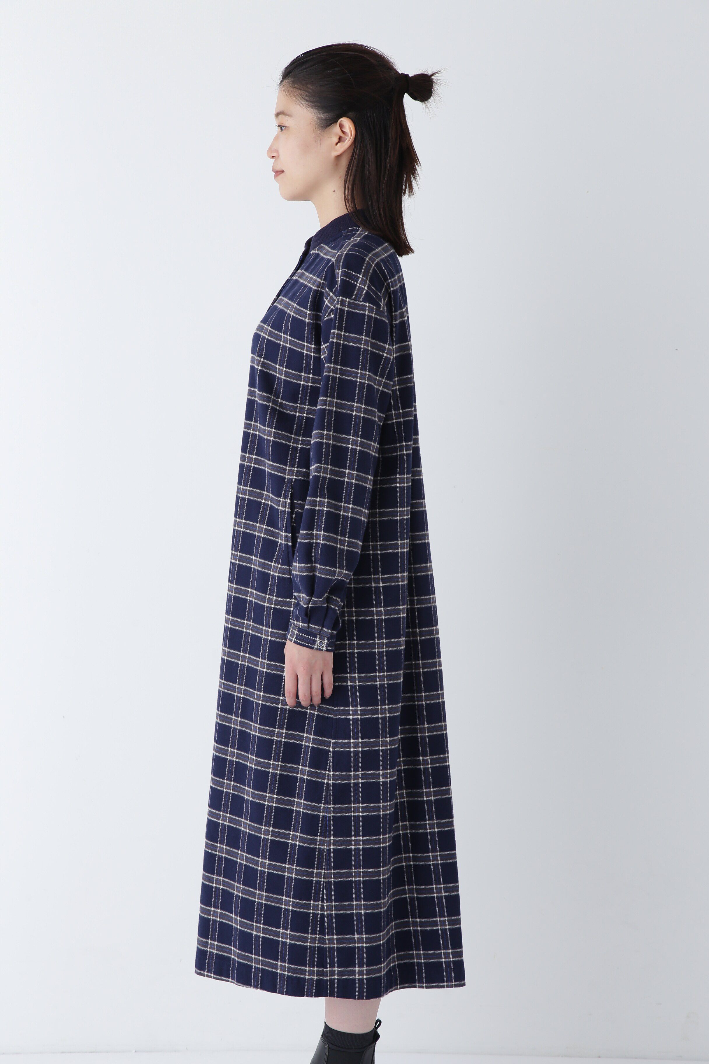  「◆コットン起毛チェックリブカラーシャツワンピース」|ワンピース|