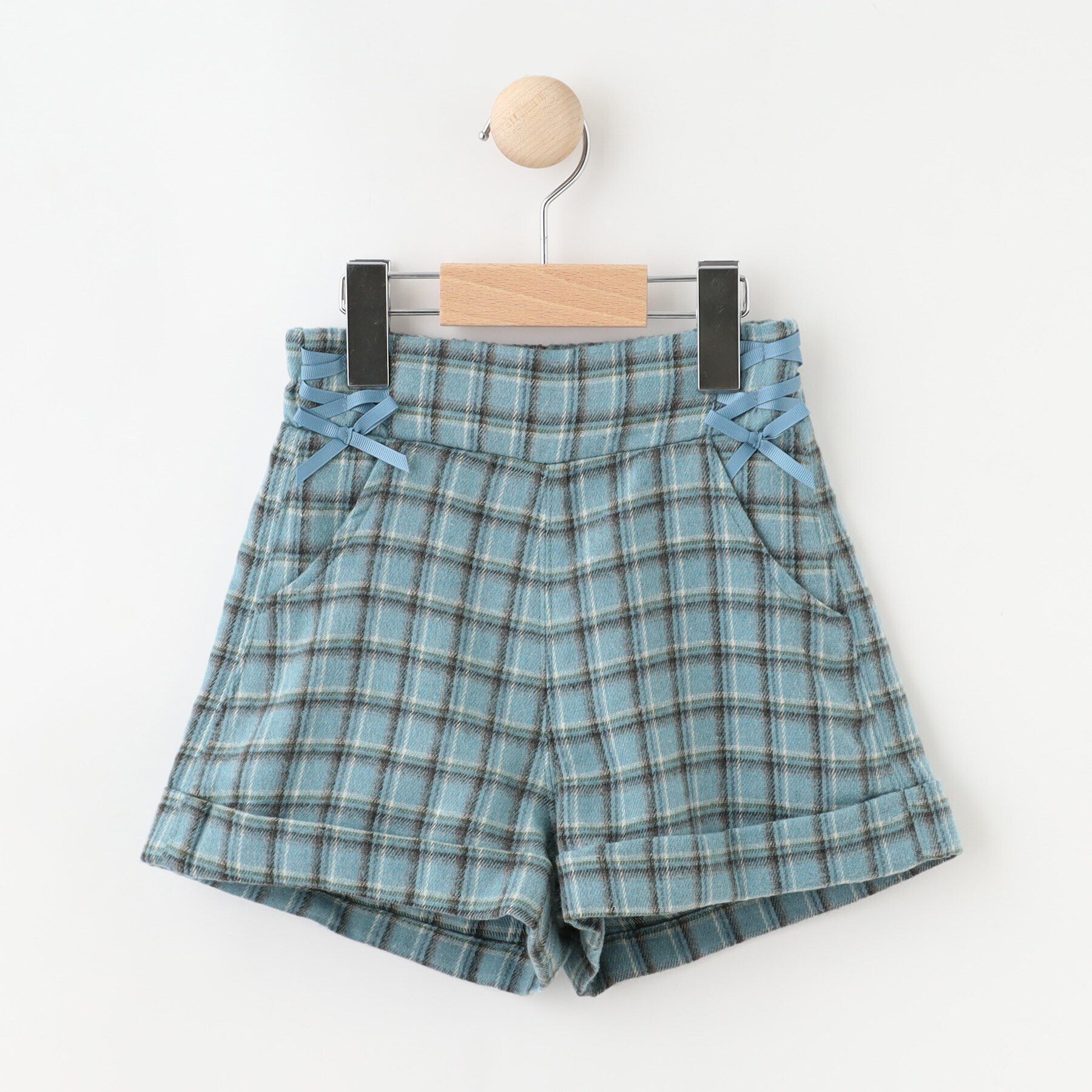 SHOO･LA･RUE「【110-140cm/セットアップ可】チェックサイドリボンショートパンツ」|キュロット|