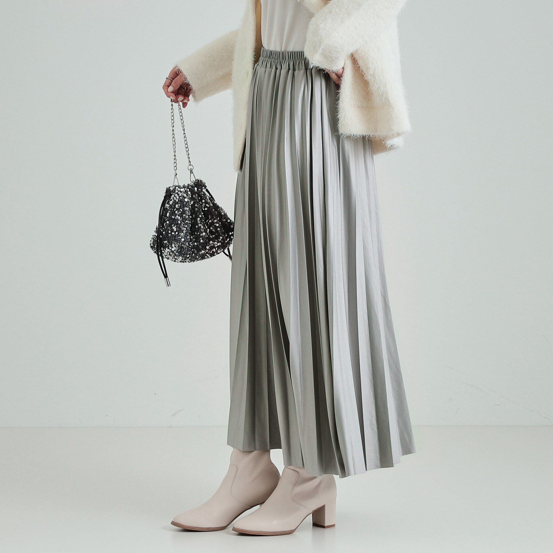 SHOO･LA･RUE「微光沢で華やか レザー調プリーツスカート」|スカート|