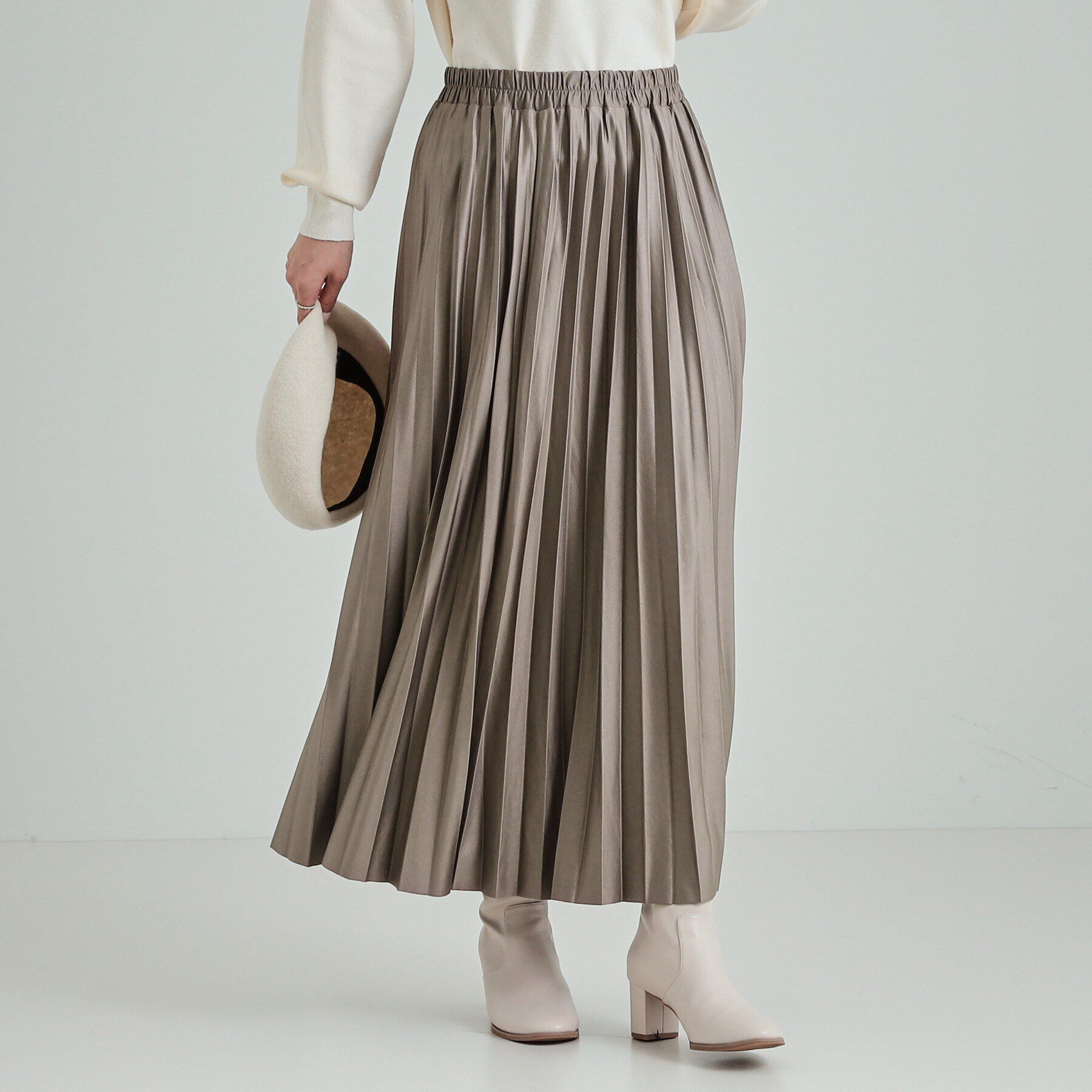 SHOO･LA･RUE「微光沢で華やか レザー調プリーツスカート」|スカート|