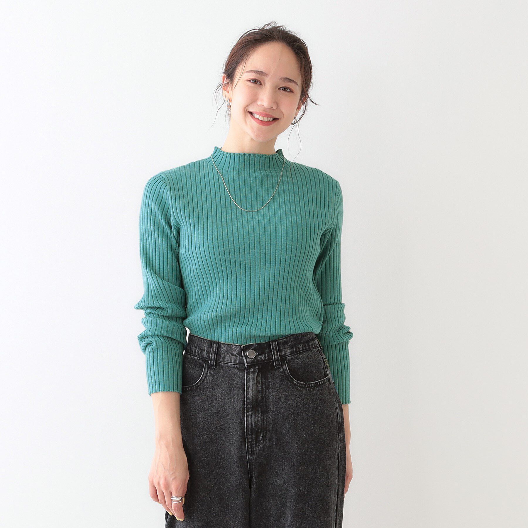 SHOO･LA･RUE「【洗える/S-LL】一枚でもインナーでも プチハイネック リブニット」|ニット・セーター|